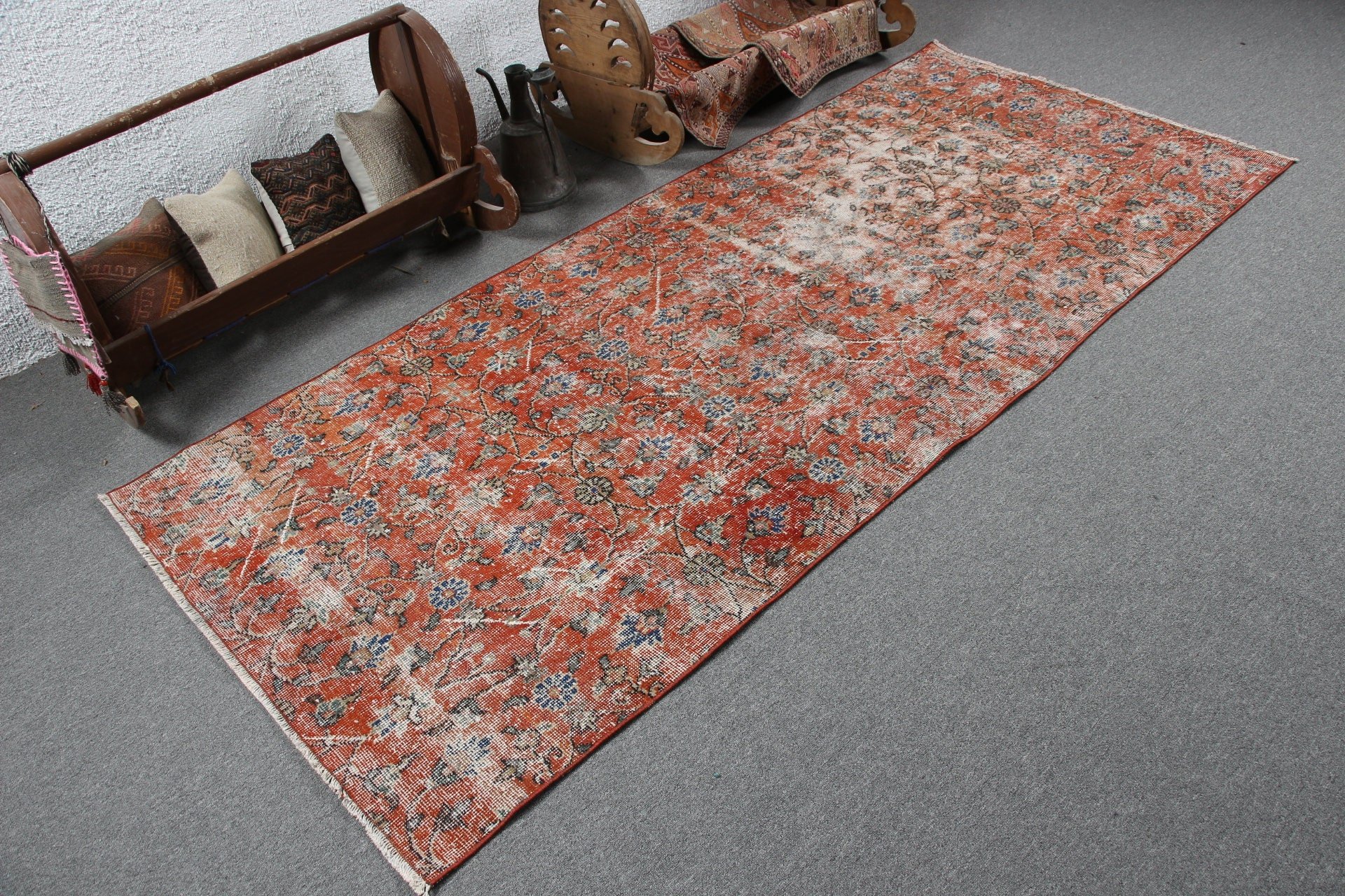 Vintage Rug, Turkish Rug, Rugs for Indoor, Oriental Rug, Living Room Rug, Red  3.7x8.5 ft Area Rug, Nursery Rug, Wool Rug