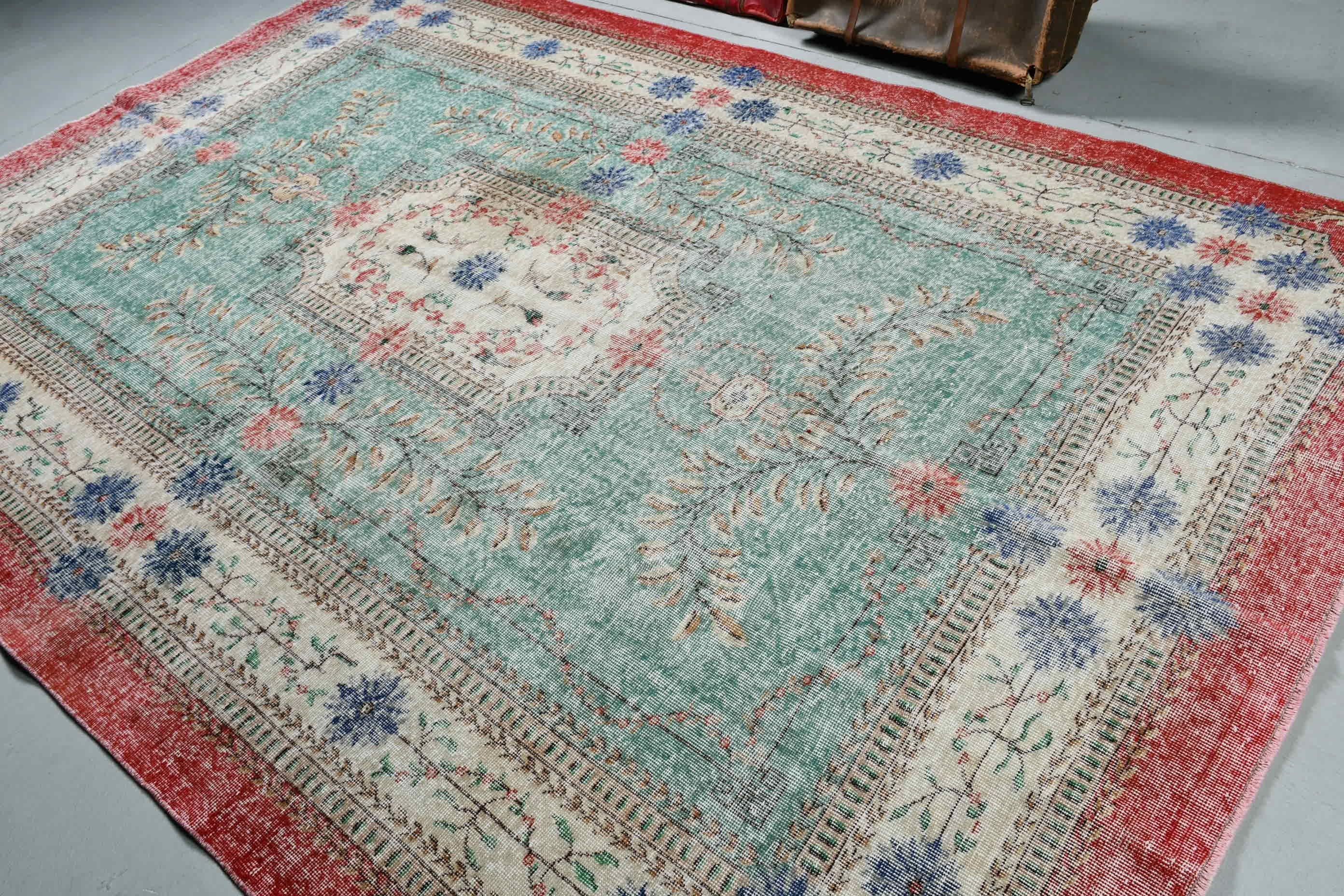 Green Oushak Rug, Turkish Rug, Anatolian Rugs, 7.1x10.4 ft Oversize Rug, Dining Room Rug, Oushak Rug, Living Room Rugs, Vintage Rug