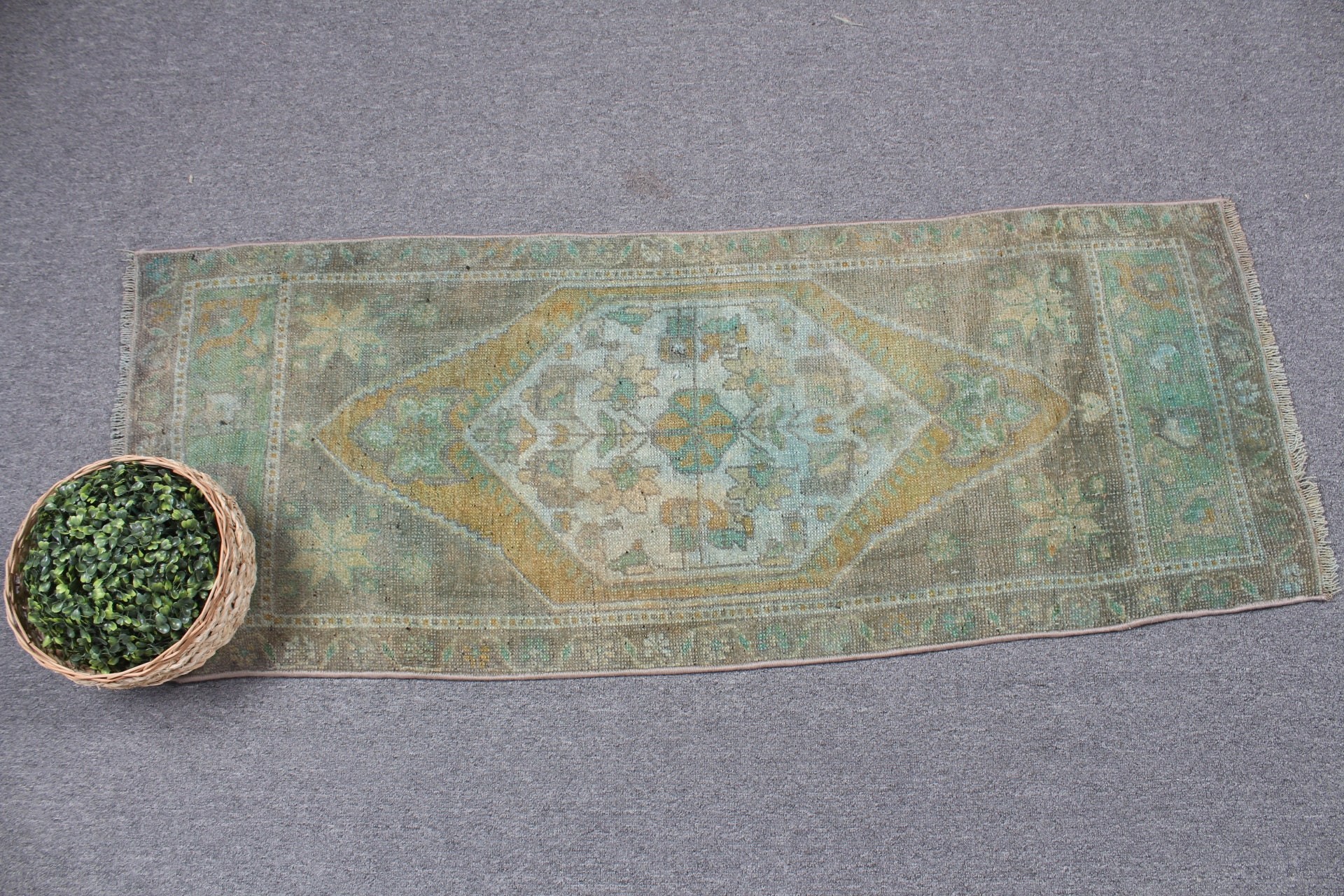 Türk Halısı, Duvara Asmak için Halılar, Soğuk Halı, Yatak Odası Halısı, 1,7x4,3 ft Küçük Halı, Kapı Paspası Halısı, Vintage Halı, Yeşil Anadolu Halısı, Aztek Halıları