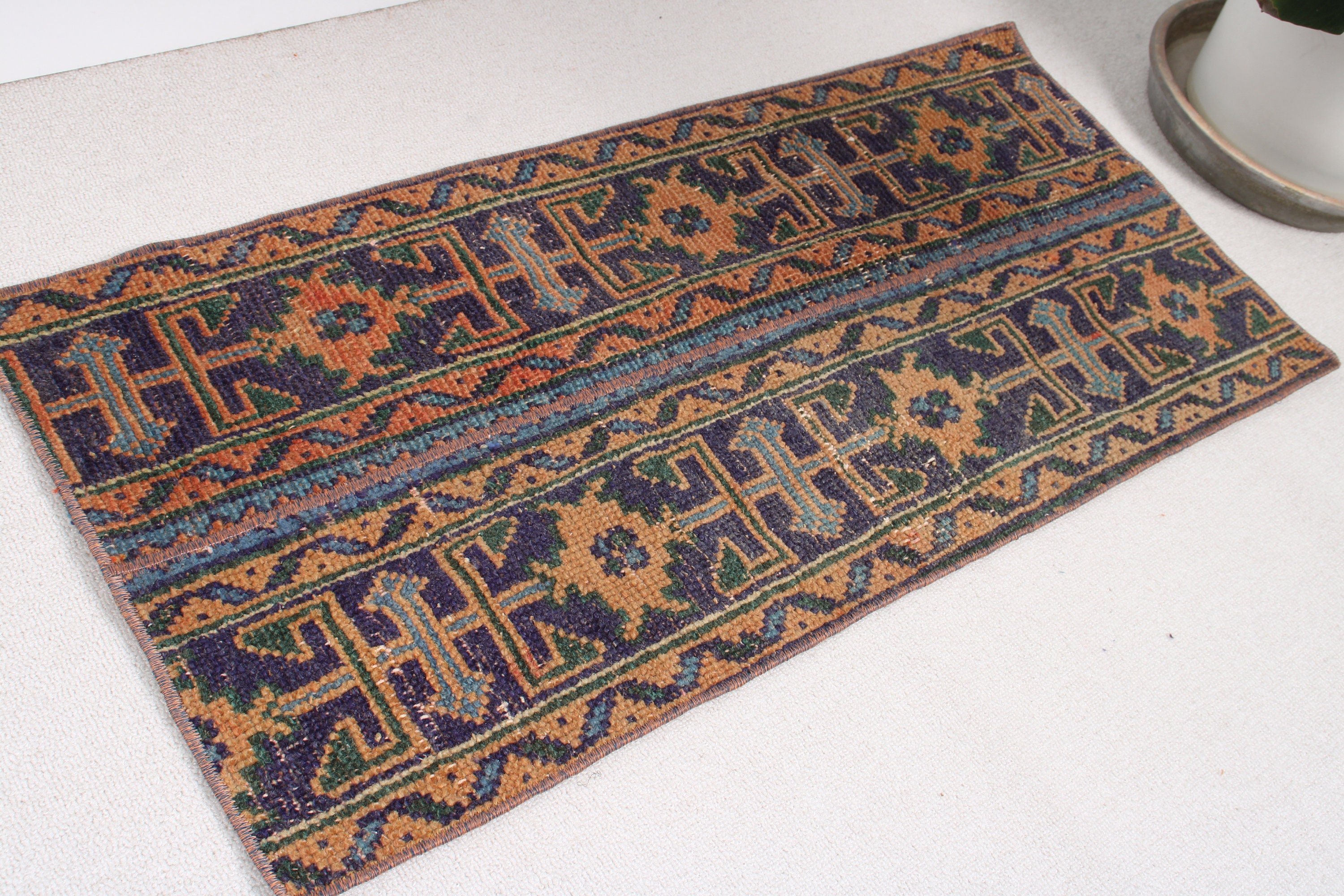 Vintage Halı, 1.6x3.4 ft Küçük Halı, Mavi Açıklama Halısı, Duvara Asılı Halılar, Türk Halısı, Fas Halıları, Aztek Halısı, Çocuk Halısı