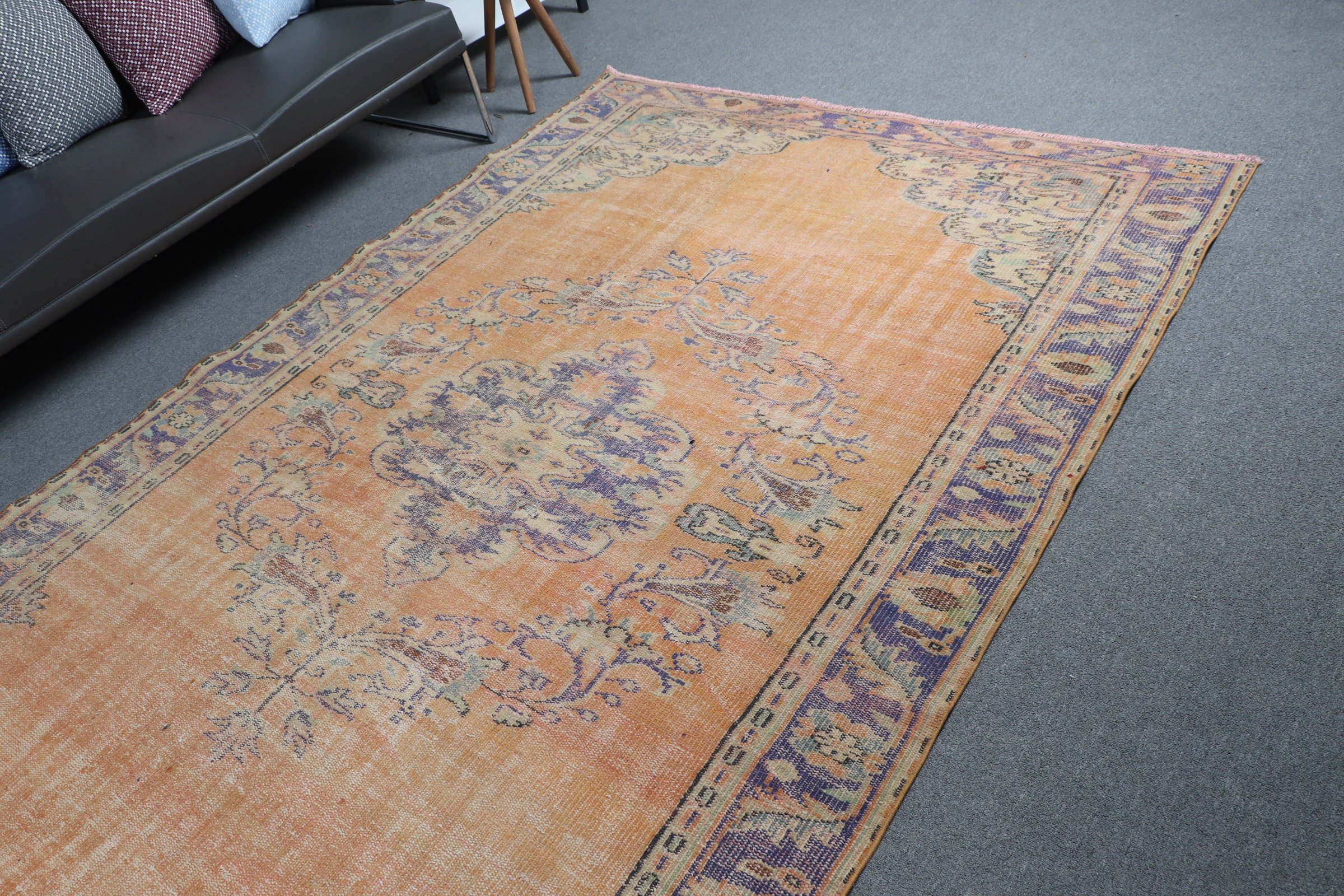 Bedroom Rug, Nomadic Rugs, Salon Rugs, Anatolian Rug, Rugs for Living Room, Vintage Rug, Turkish Rug, 5.8x9.2 ft Large Rug, Orange Cool Rug