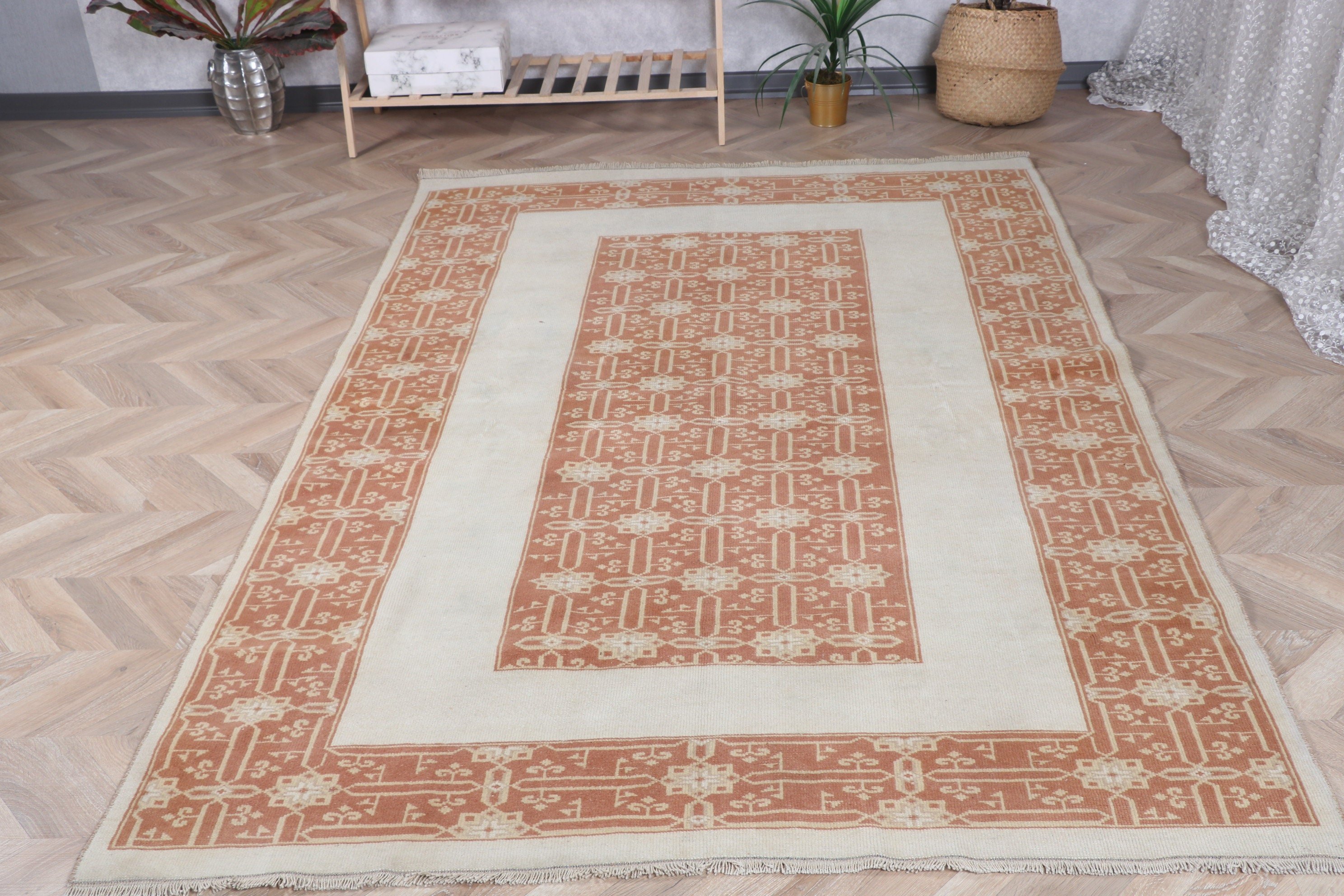 Türk Halısı, Yemek Odası Halıları, Oushak Alan Halıları, Bej Ev Dekorasyonu Halıları, Boho Halısı, 5x7.9 ft Alan Halıları, Ev Dekorasyonu Halısı, Vintage Halı