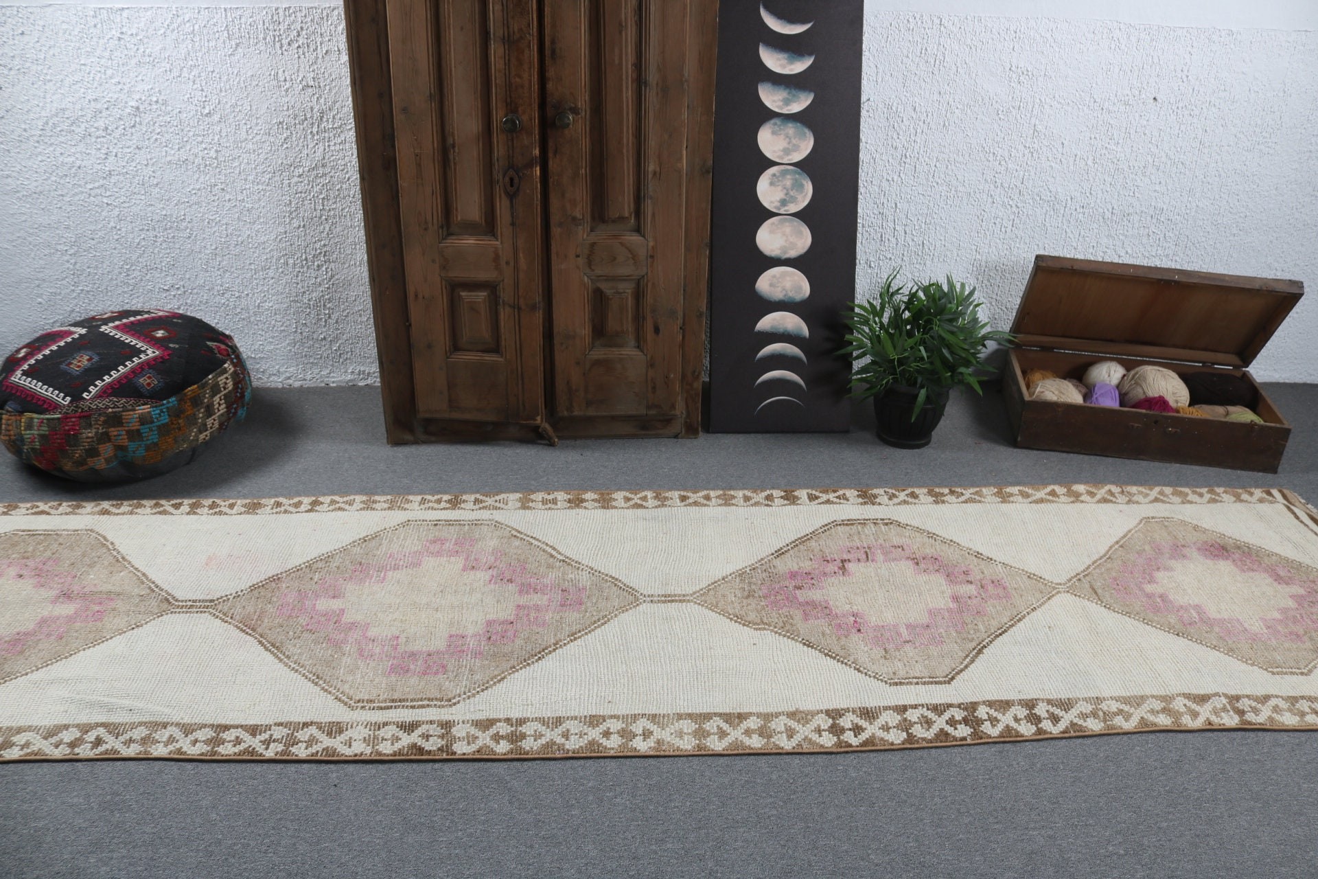 Koridor Halıları, 3x12,8 ft Yolluk Halıları, Antika Halı, Bej Boho Halıları, Türk Halısı, Beni Ourain Koşucu Halıları, Fas Halısı, Vintage Halılar