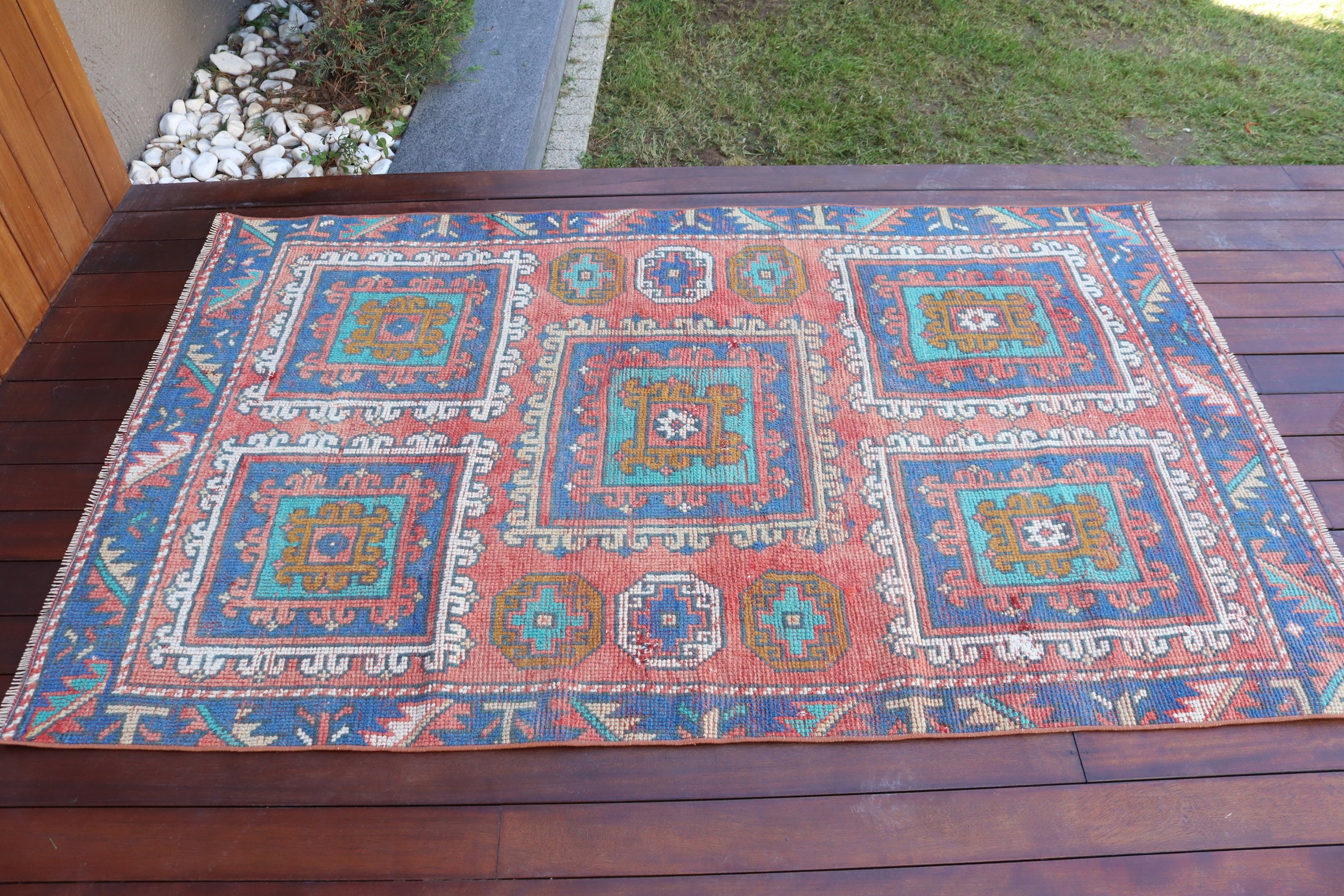 Boho Vurgulu Halılar, Vintage Halı, El Dokuma Halılar, Nötr Halı, Giriş Halısı, Kırmızı Anadolu Halıları, 3,6x5,8 ft Aksan Halıları, Türk Halıları