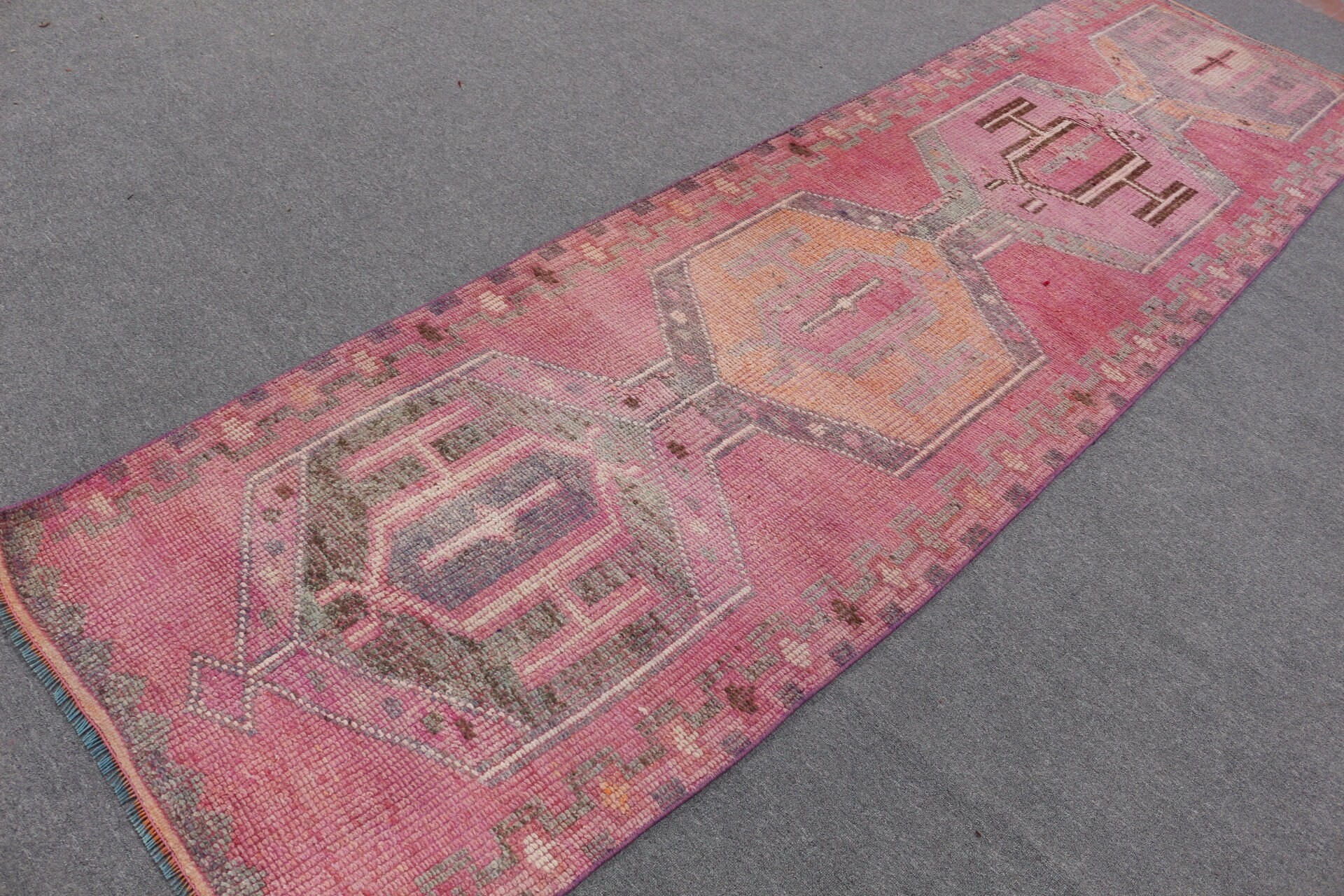 Corridor Rugs, Pink Oriental Rug, Vintage Rug, Moroccan Rugs, Muted Rugs, Turkish Rug, Cool Rugs, Hallway Rug, 2.9x10.9 ft Runner Rugs