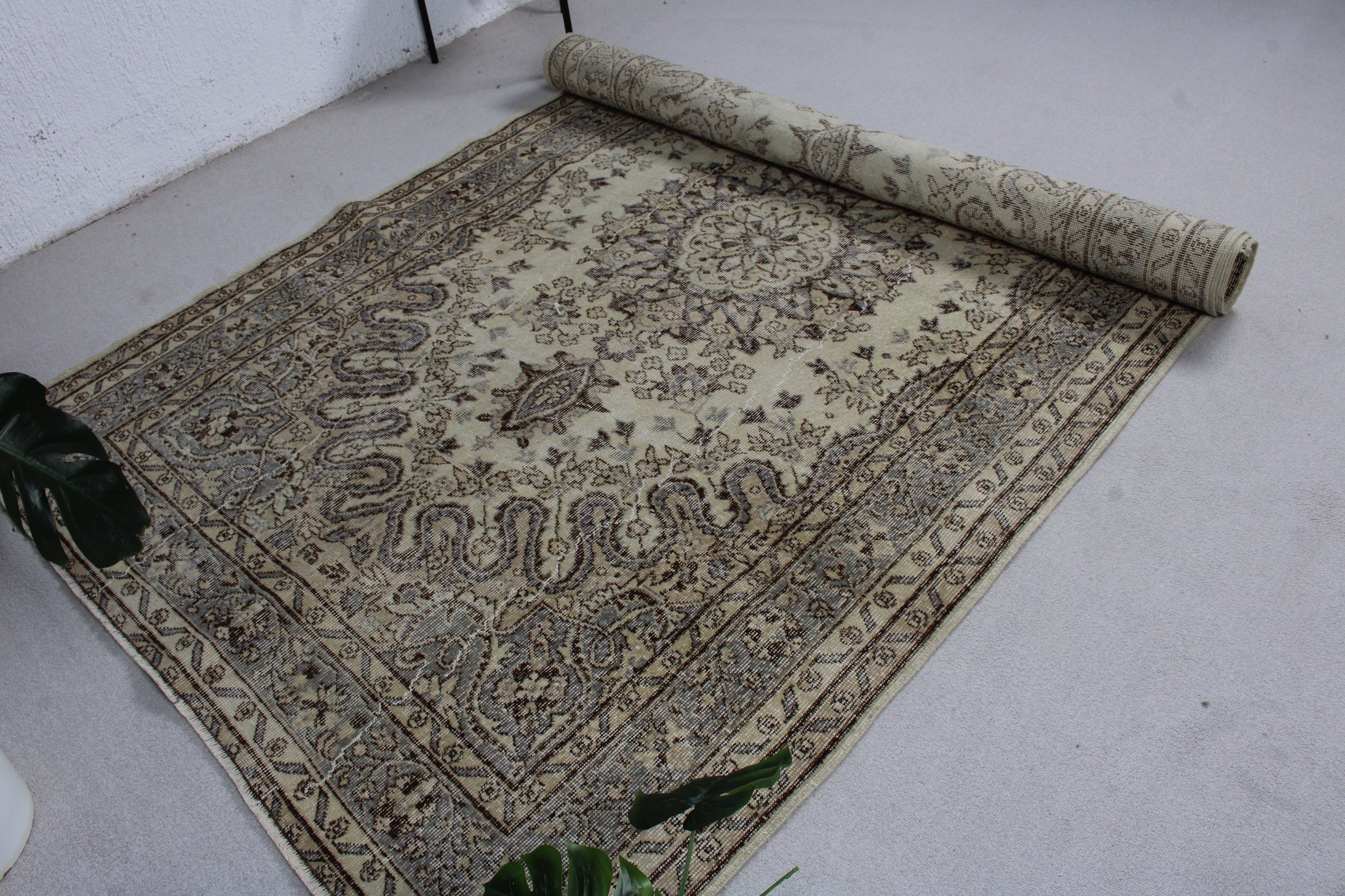 Geometrik Halılar, 5.6x9.4 ft Büyük Halılar, Bej Oushak Halı, Büyük Oushak Halı, Boho Halı, Türk Halıları, Organik Halılar, Vintage Halılar, Salon Halıları