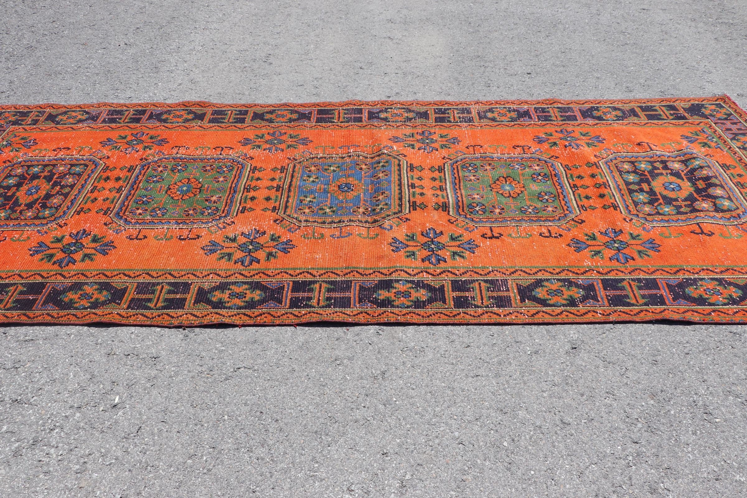 Hallway Rugs, Turkish Rug, Cool Rug, Eclectic Rug, Stair Rug, Orange Anatolian Rug, Home Decor Rugs, Vintage Rug, 4.4x11.3 ft Runner Rug