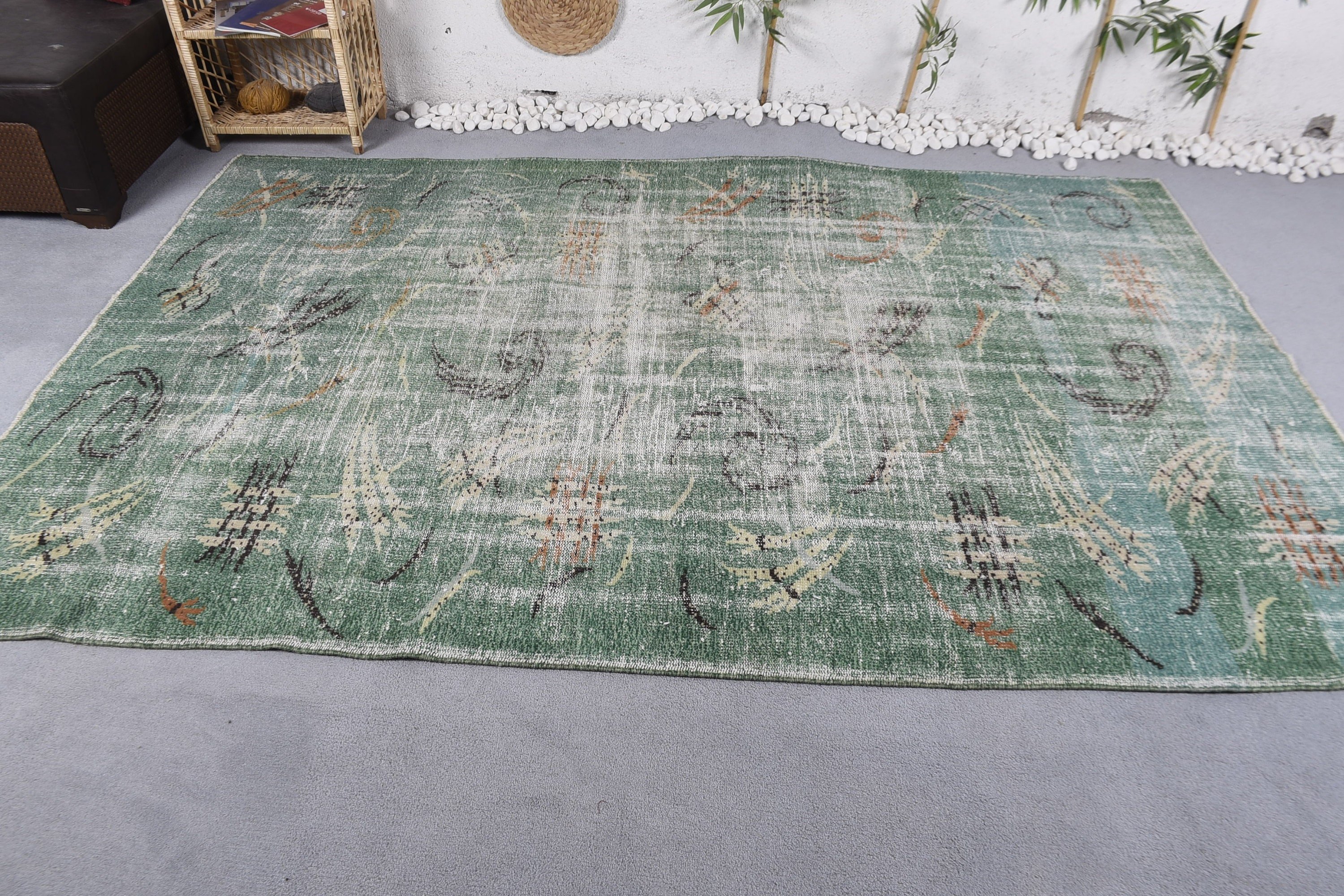 Living Room Rug, Turkish Rugs, Home Decor Rug, Green Kitchen Rug, Boho Rug, 6x9.2 ft Large Rug, Salon Rug, Kitchen Rug, Vintage Rugs