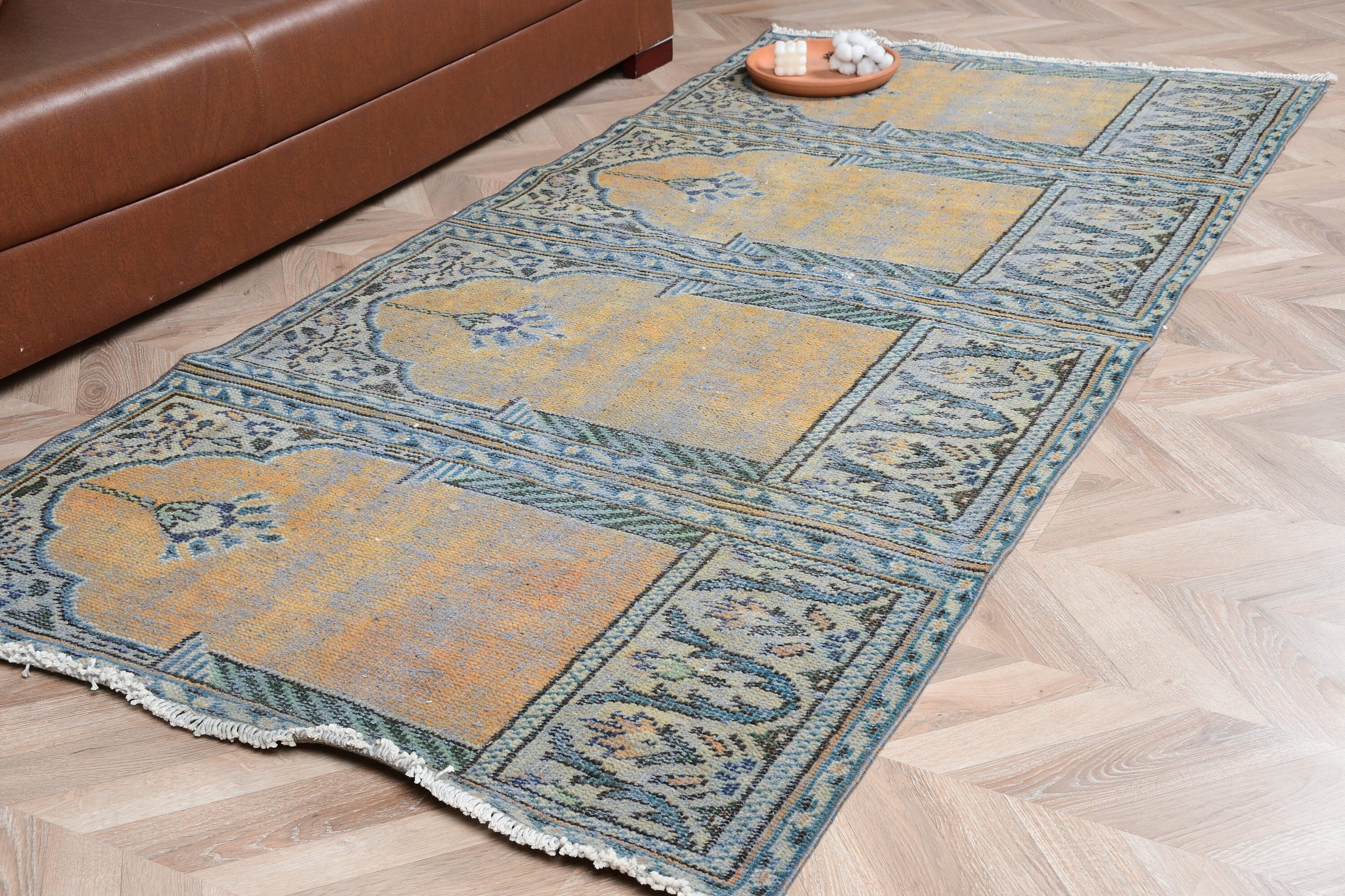 Oriental Rug, Cool Rugs, Turkish Rug, 3.7x7.9 ft Area Rug, Vintage Rug, Floor Rug, Rugs for Dining Room, Blue Cool Rugs, Vintage Decor Rug