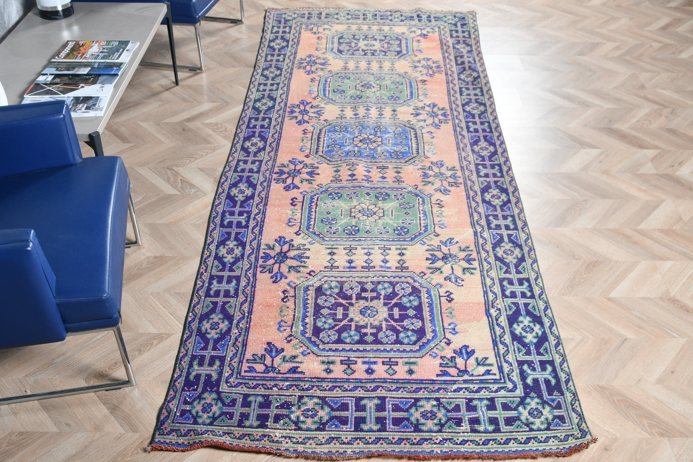 Vintage Halılar, Türk Halısı, Mor Ev Dekorasyonu Halıları, Yurt Halısı, 4x10.3 ft Runner Halısı, Yer Halıları, Fas Halısı, Koridor Halısı, Merdiven Halısı