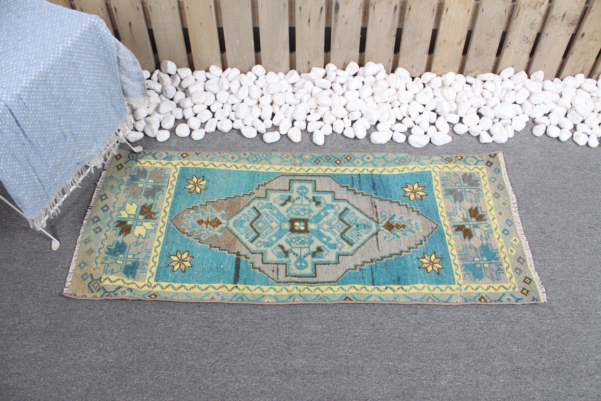 Vintage Rug, Home Decor Rug, Dorm Rugs, Rugs for Car Mat, Bath Rug, Kitchen Rug, Blue Oushak Rugs, Turkish Rug, 1.6x3.9 ft Small Rugs