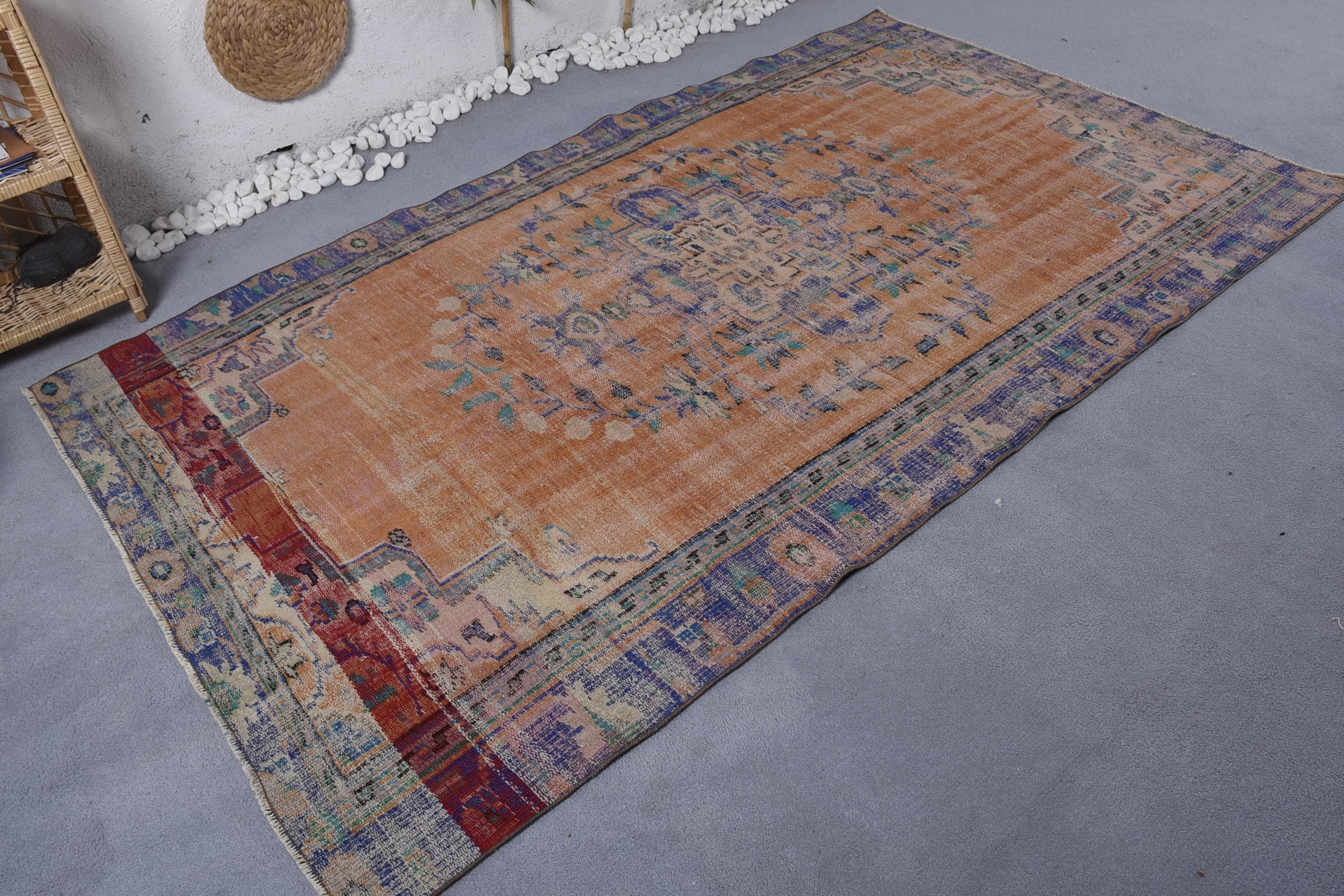 Turkish Rugs, Home Decor Rug, Large Vintage Rugs, Large Oushak Rug, 4.8x8.7 ft Large Rug, Vintage Rug, Orange Luxury Rugs, Floor Rug