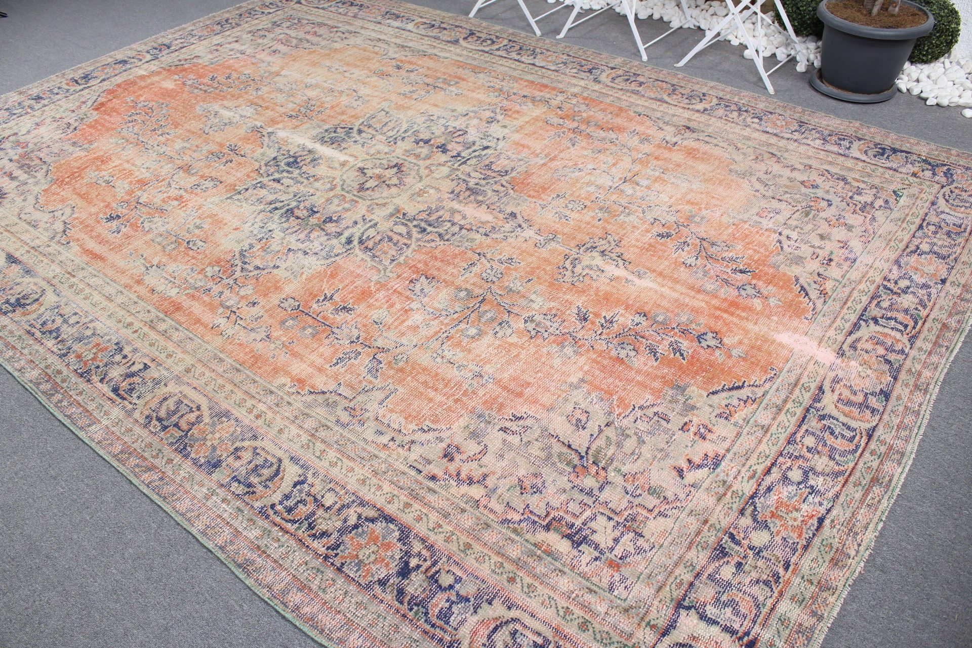 Orange Wool Rug, Office Rug, Kitchen Rugs, Vintage Rugs, Dining Room Rug, Saloon Rug, Turkish Rug, Oriental Rug, 8x11.6 ft Oversize Rug