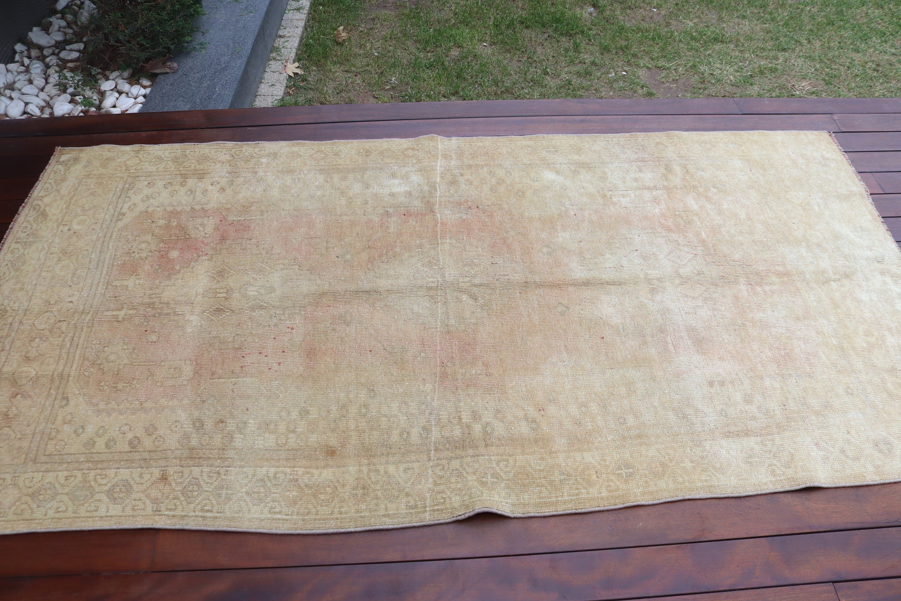 Floor Rug, Turkish Rug, Outdoor Rug, Oushak Rug, Indoor Rugs, Vintage Rug, Beige Home Decor Rugs, 3.8x7.3 ft Area Rugs, Antique Rugs