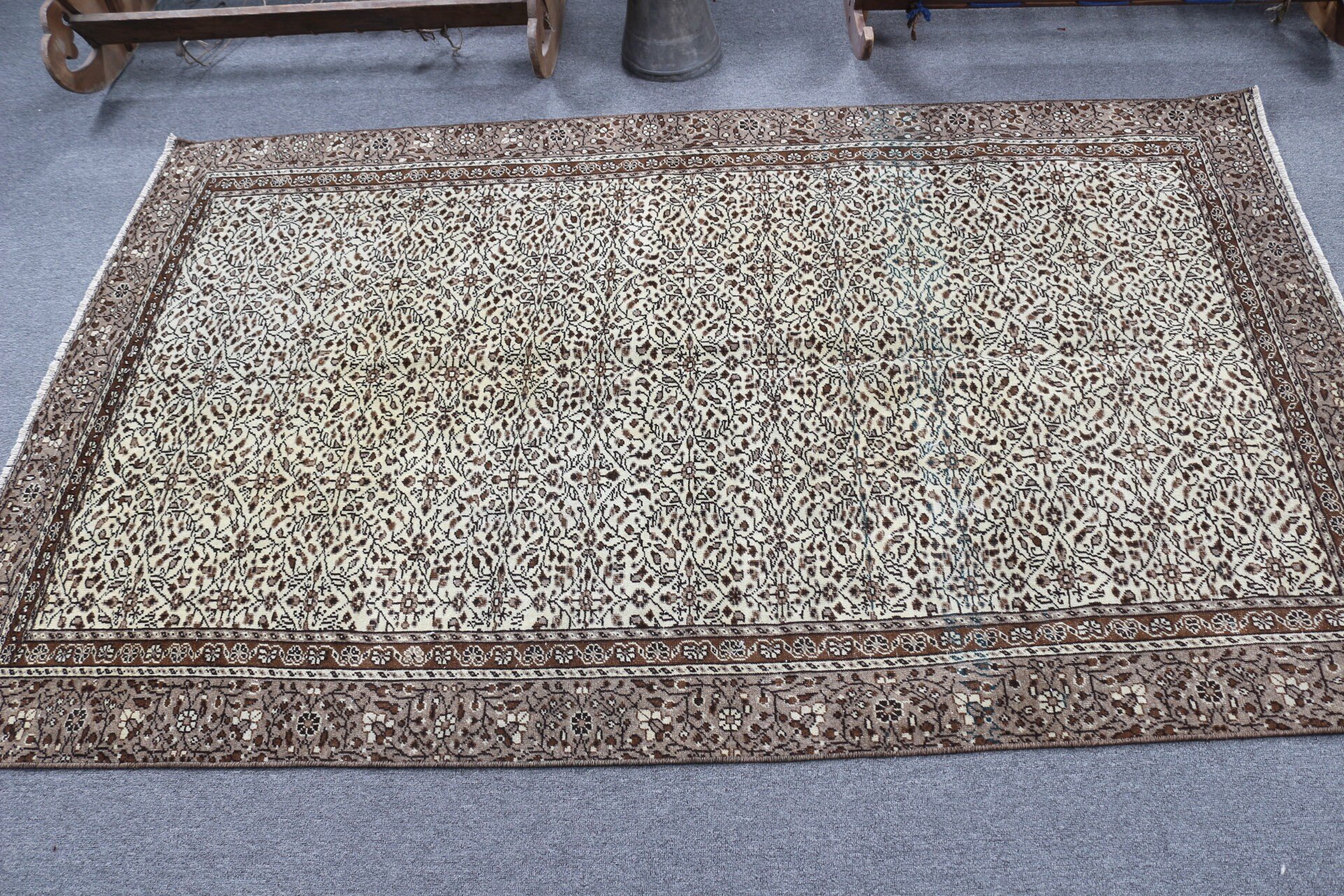 Sevimli Halı, Oturma Odası Halıları, Türk Halısı, İç Mekan Halısı, Bej 4.1x6.8 ft Alan Halıları, Fas Halıları, Oushak Halısı, Vintage Halılar