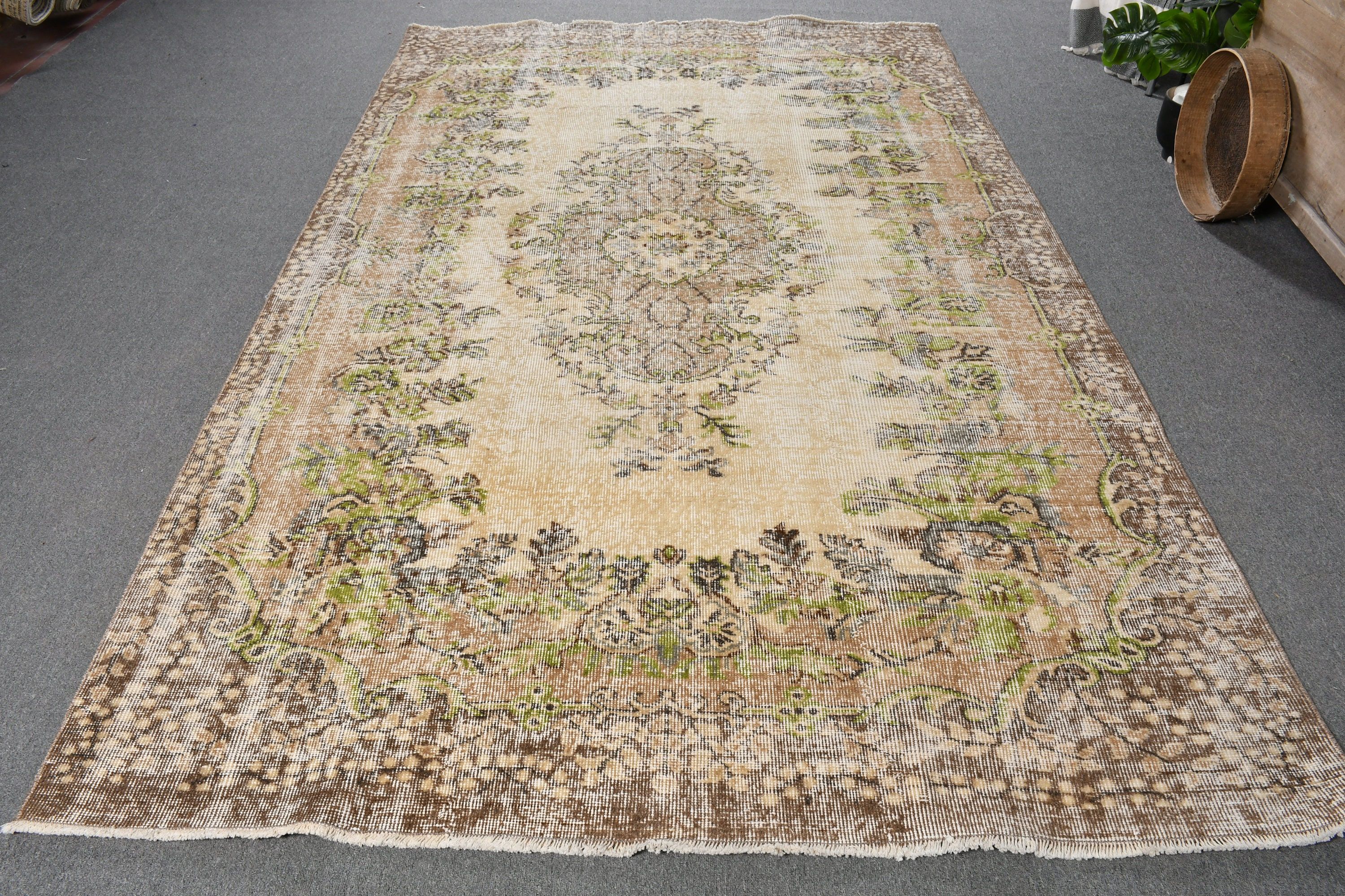 Wool Rug, Turkish Rugs, 5.8x9.4 ft Large Rug, Beige Bedroom Rugs, Antique Rugs, Dining Room Rug, Rugs for Dining Room, Vintage Rugs