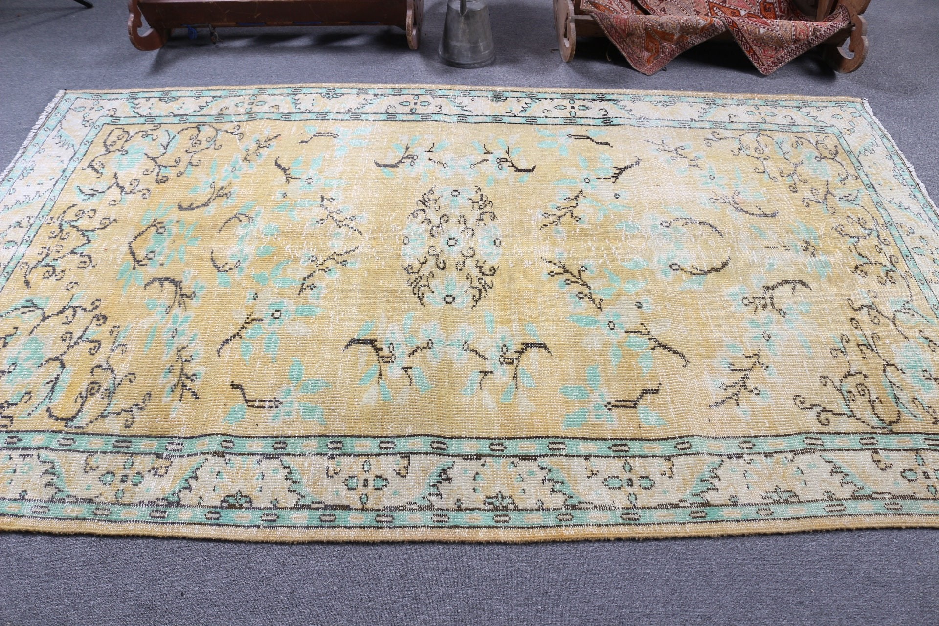 Oturma Odası Halıları, Yemek Odası Halısı, Sarı Yatak Odası Halısı, Ev Dekorasyonu Halısı, Anadolu Halısı, Türk Halısı, 5.3x8.5 ft Büyük Halı, Vintage Halı