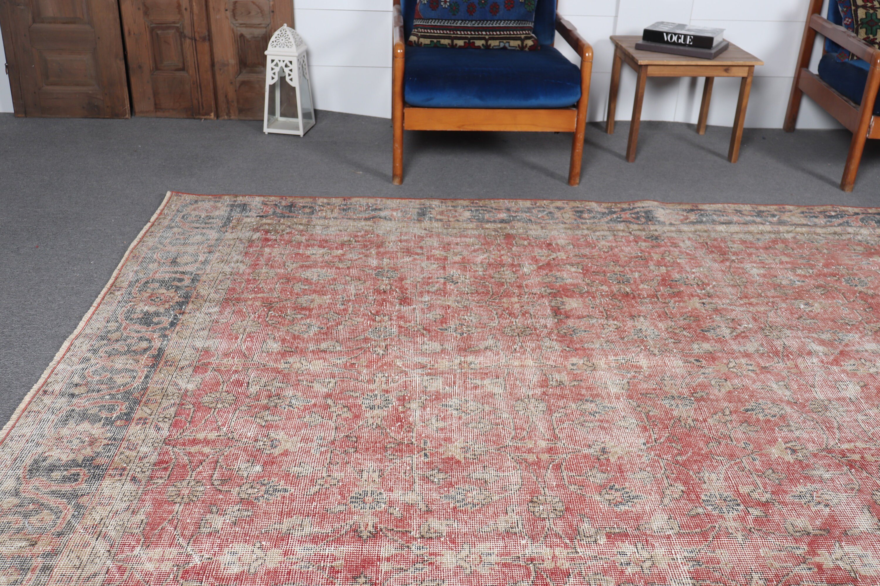 Ev Dekor Halısı, Türk Halıları, Salon Halısı, Sevimli Halı, 7x11.2 ft Büyük Boy Halılar, Oturma Odası Halıları, Vintage Halı, Kırmızı Oryantal Halılar