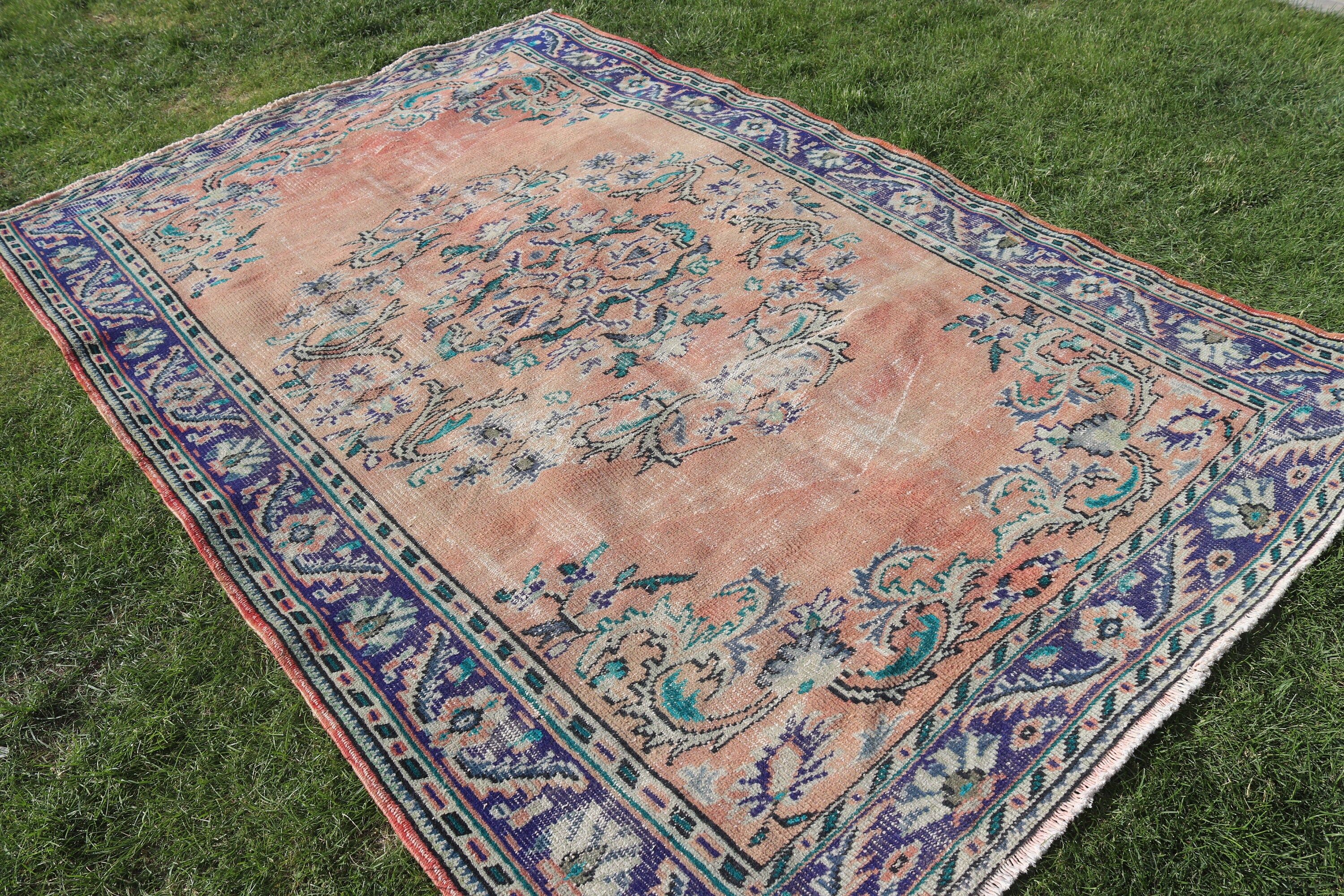 El Dokuma Halılar, 5.9x8.9 ft Büyük Halılar, Lüks Halı, Türk Halısı, Pembe Boho Halısı, Vintage Halı, Büyük Oushak Halısı, Mutfak Halıları, Oturma Odası Halısı