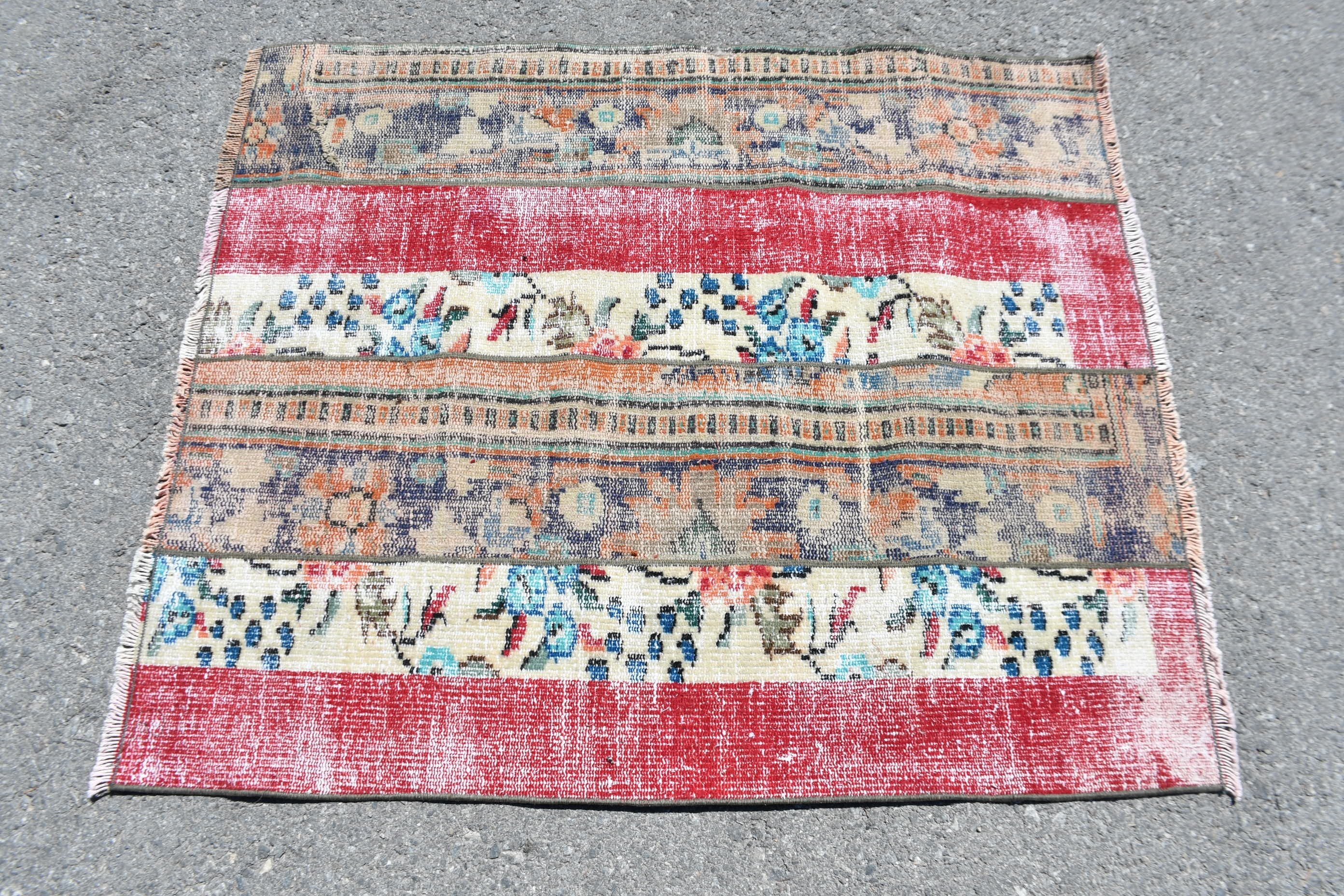 Old Rugs, Turkish Rug, Rugs for Kitchen, 3.4x3.9 ft Small Rug, Vintage Rug, Bedroom Rug, Modern Bath Mat Rugs, Bathroom Rug, Wool Rug