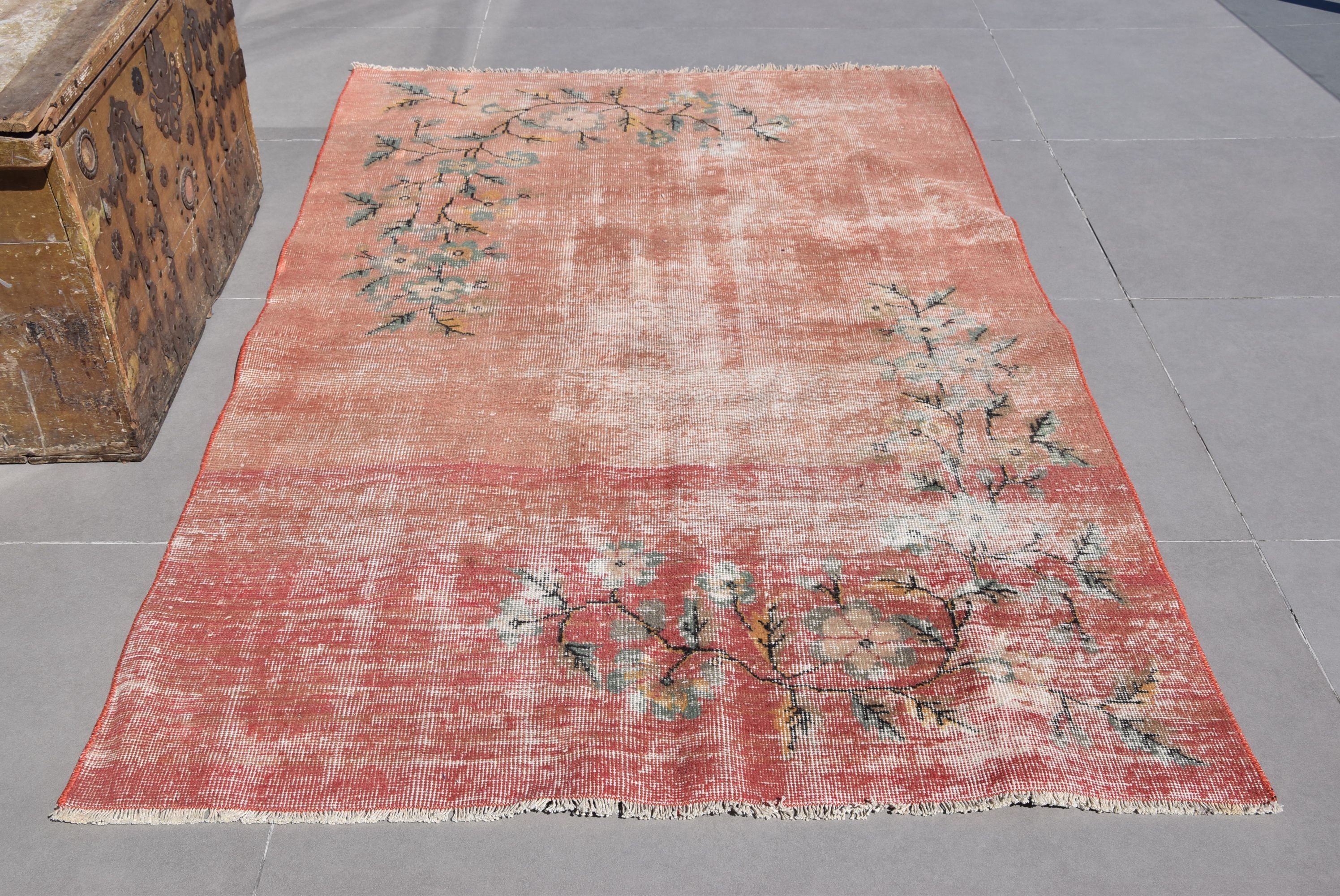 Antique Rug, Moroccan Rug, Bedroom Rug, Turkish Rug, 4.3x6.4 ft Area Rug, Vintage Rugs, Old Rugs, Rugs for Dining Room, Orange Oushak Rugs