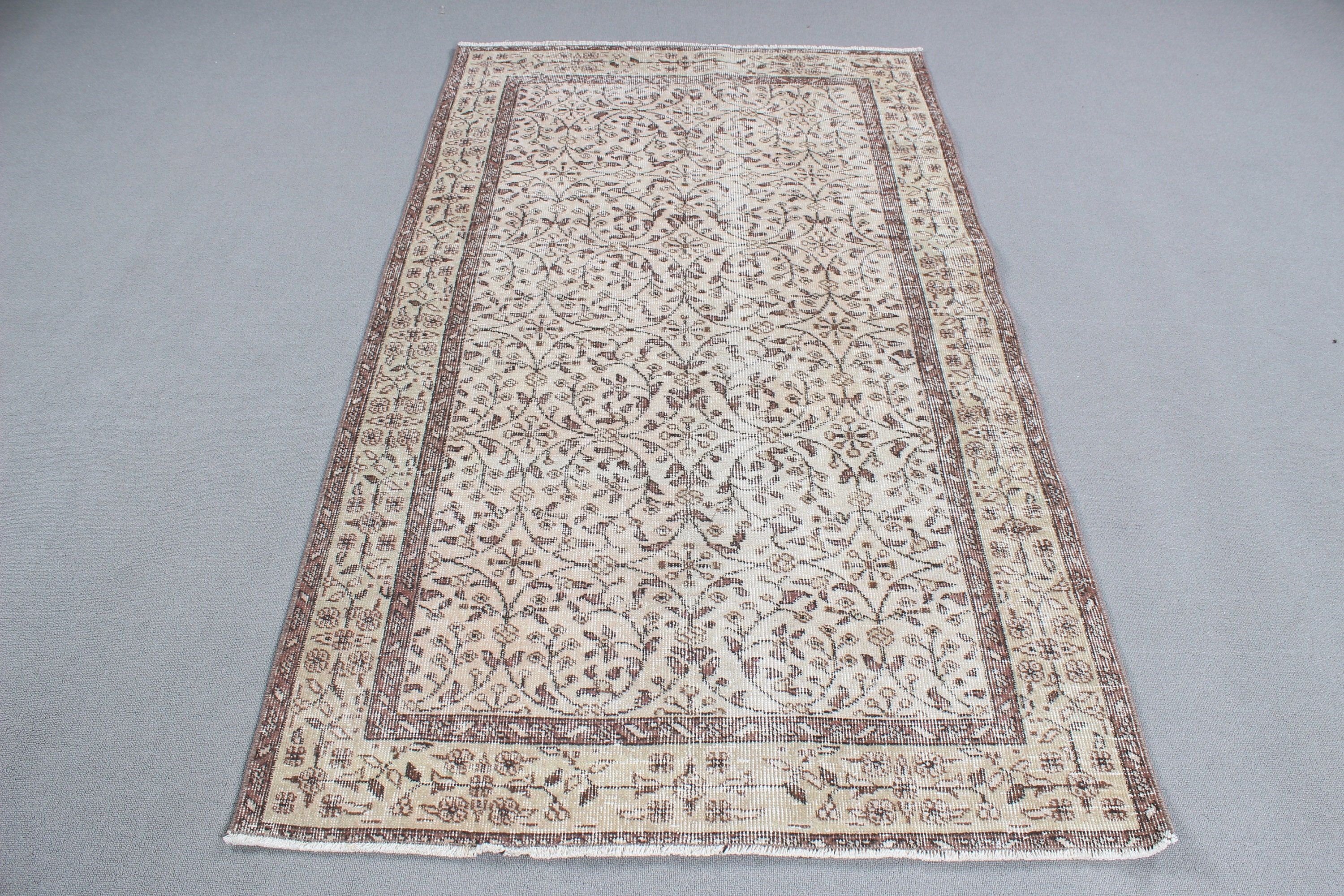 3.8x6.4 ft Alan Halısı, Geometrik Halı, Modern Halı, Vintage Halılar, Bej Geometrik Halı, Türk Halısı, Oturma Odası Halısı, El Yapımı Halı, Yer Halıları