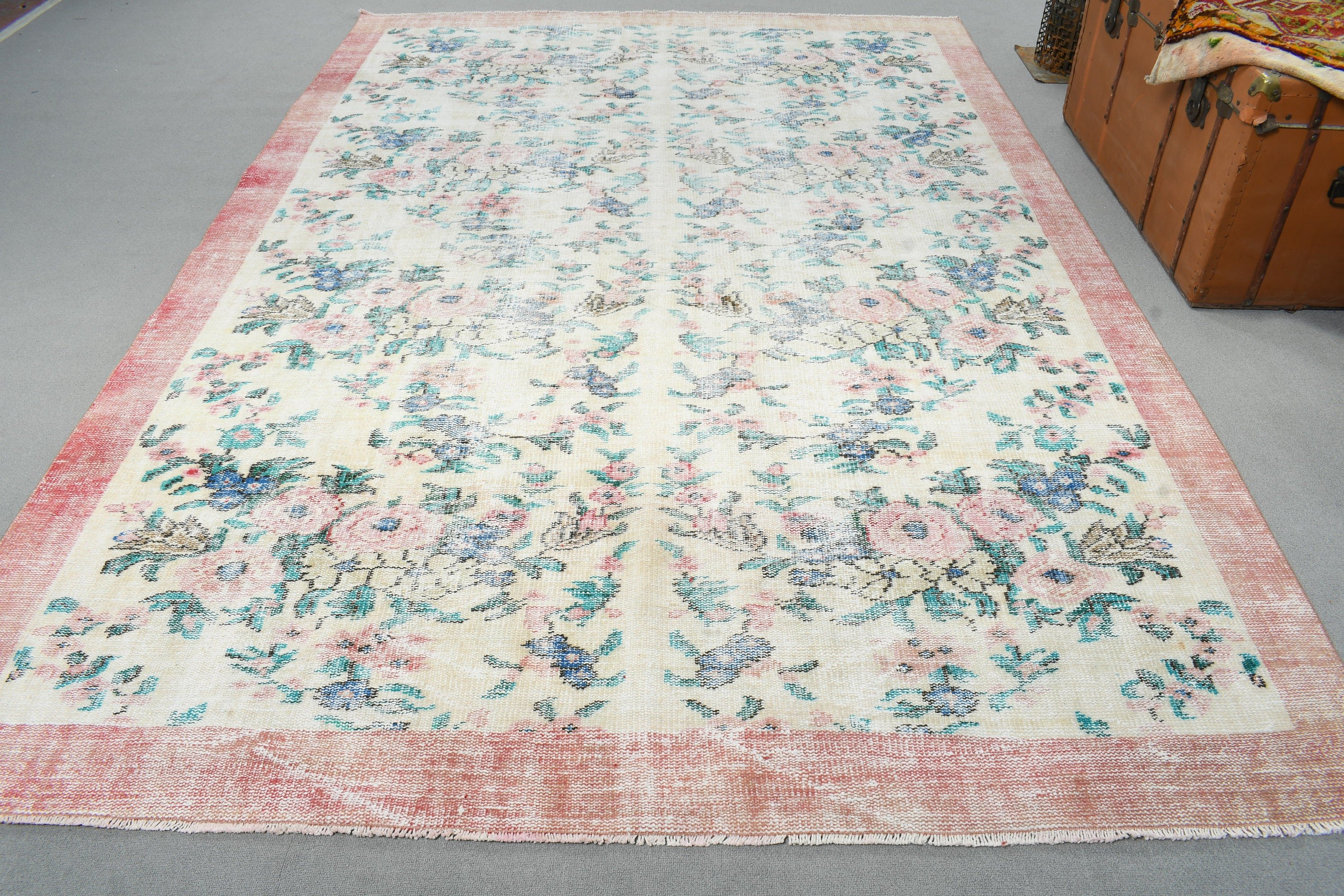 Oriental Rugs, Beige Home Decor Rug, Dining Room Rugs, 6.9x9.8 ft Large Rug, Vintage Rug, Turkish Rugs, Large Vintage Rugs