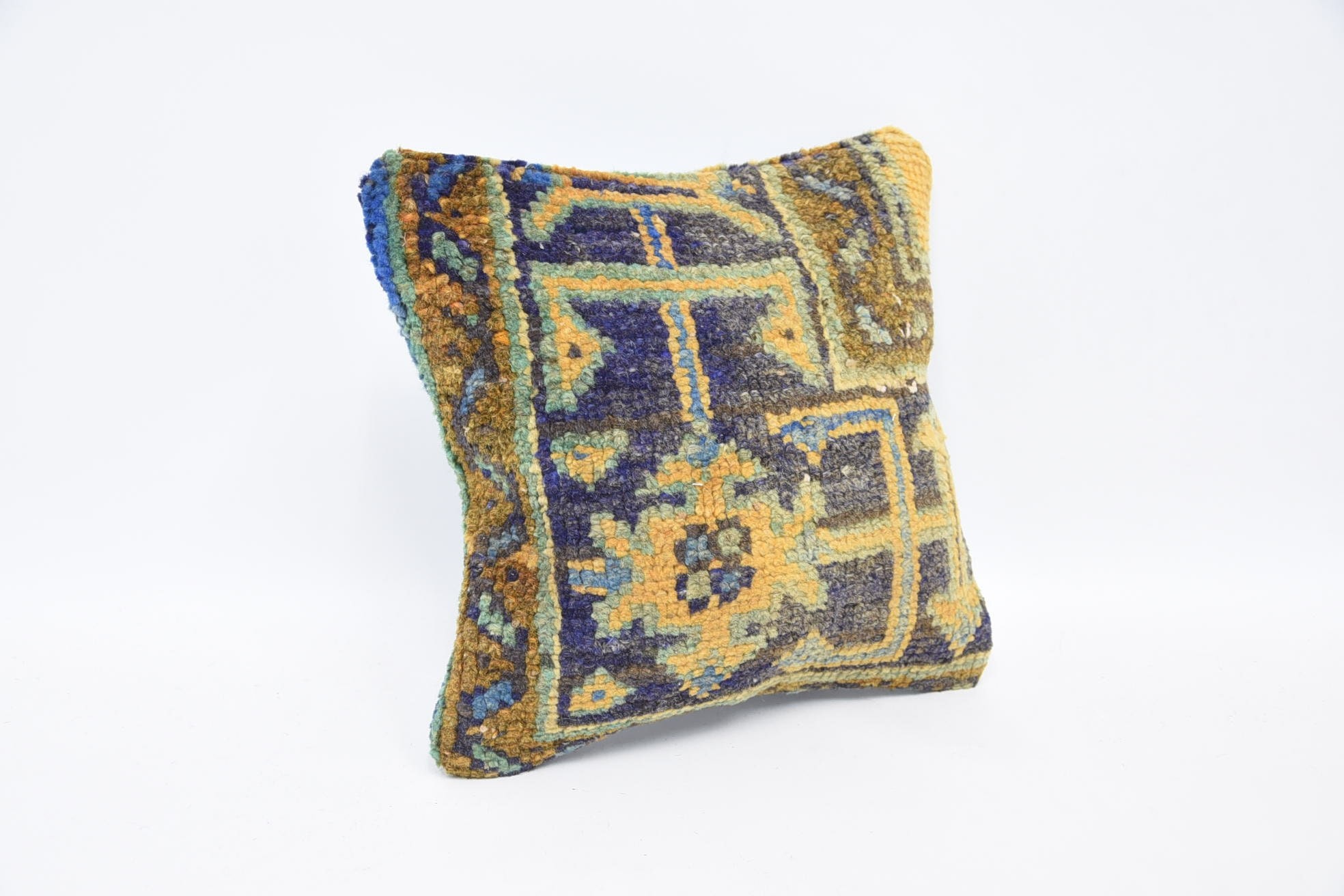 Antique Pillows, 12"x12" Blue Cushion, Bench Pillow, Boho Pillow Sham Cover, Bohemian Cushion Cushion, Throw Kilim Pillow