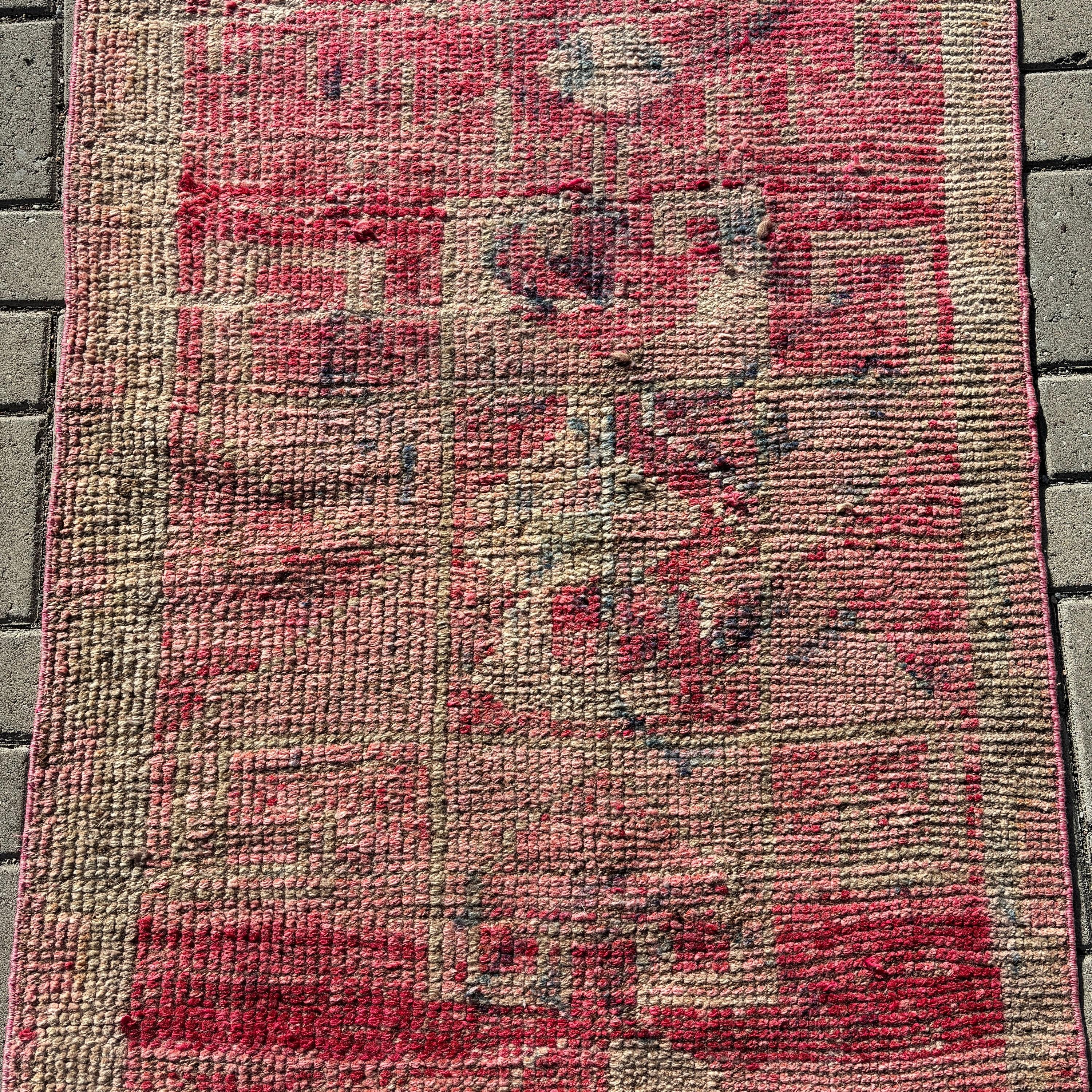 Kitchen Rug, Vintage Rug, Beni Ourain Runner Rugs, Pink Handwoven Rug, Boho Rug, Neutral Rugs, 3.1x9.9 ft Runner Rug, Turkish Rugs