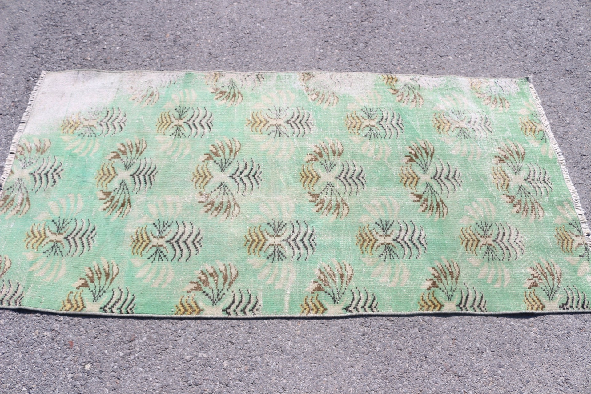 Pastel Rug, 3x6 ft Accent Rug, Wool Rug, Vintage Rug, Kitchen Rugs, Rugs for Kitchen, Green Anatolian Rugs, Turkish Rugs, Entry Rug