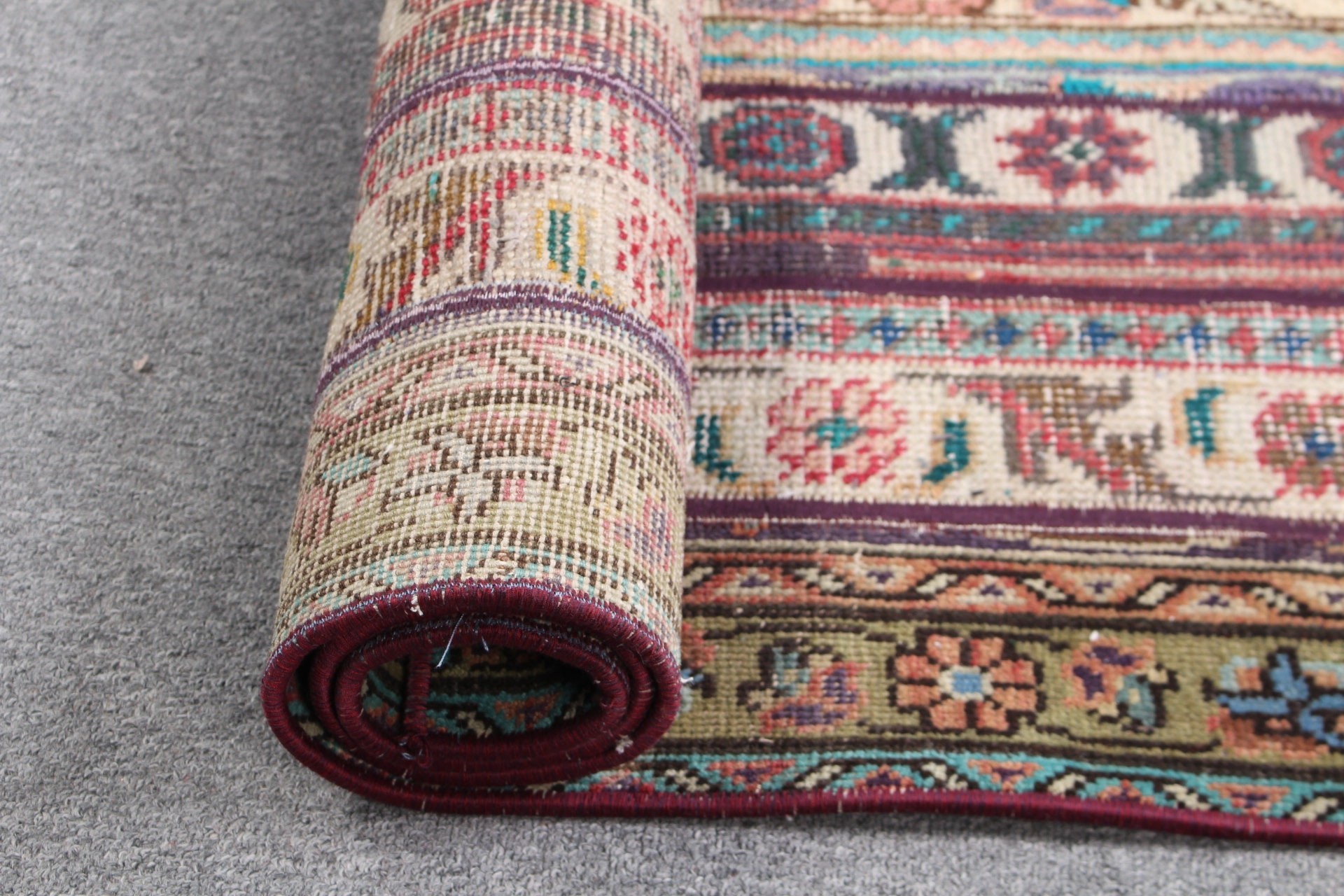 Yeşil Oryantal Halılar, Banyo Halıları, 1.8x4.9 ft Küçük Halı, Boho Halıları, Duvara Asılı Halılar, Yün Halı, Vintage Halı, Türk Halıları