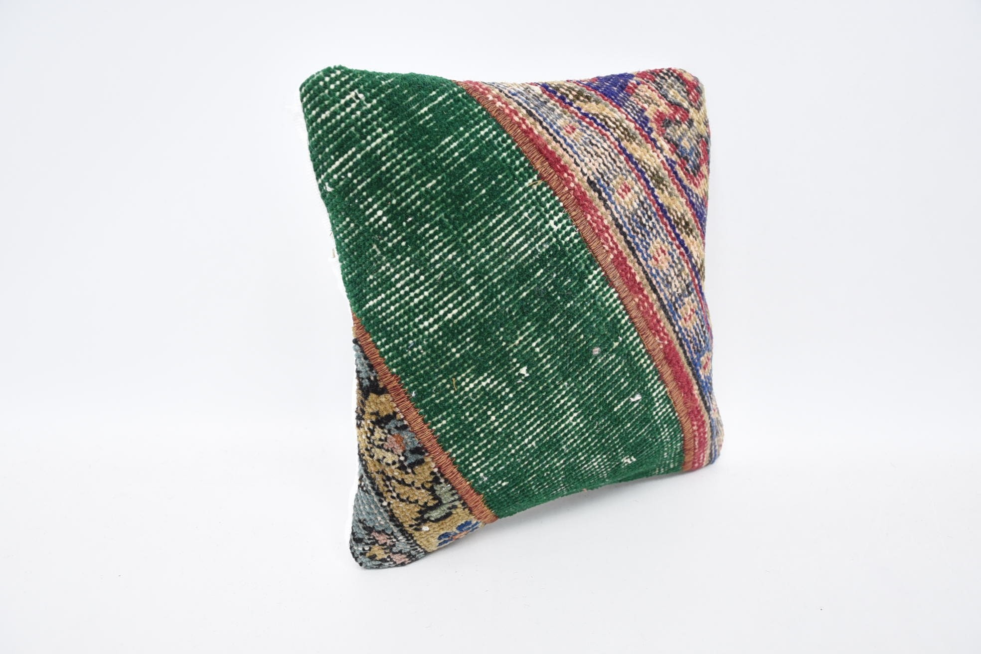 Kilim Pillow Cover, Handmade Kilim Cushion, Couch Cushion Case, Yoga Pillow Sham, Boho Pillow, 12"x12" Green Pillow Case