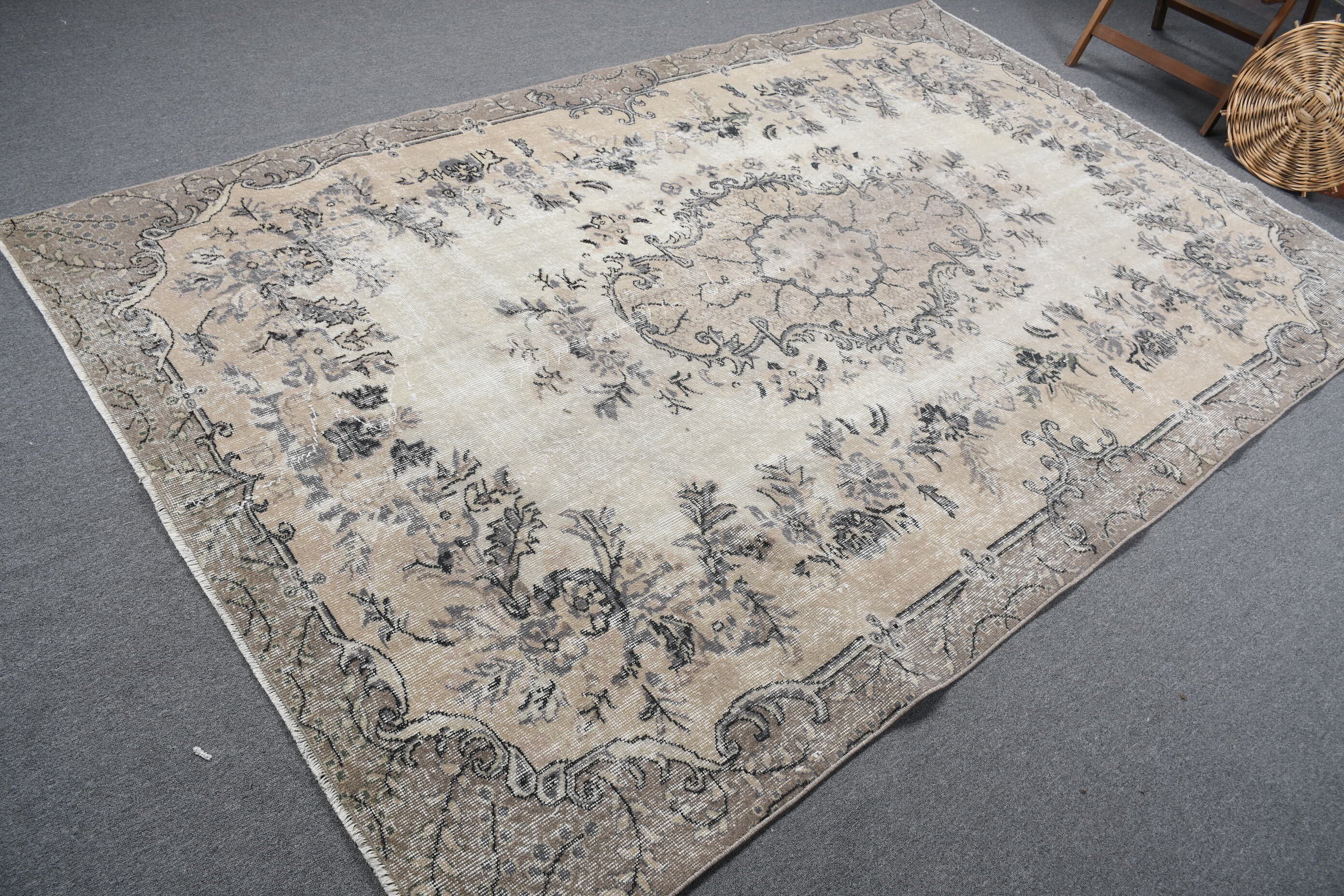 Türk Halısı, Ev Dekor Halısı, Bej Antika Halı, Oturma Odası Halısı, Salon Halısı, 6x9.8 ft Büyük Halı, Anadolu Halısı, Vintage Halı, Düz Dokuma Halılar