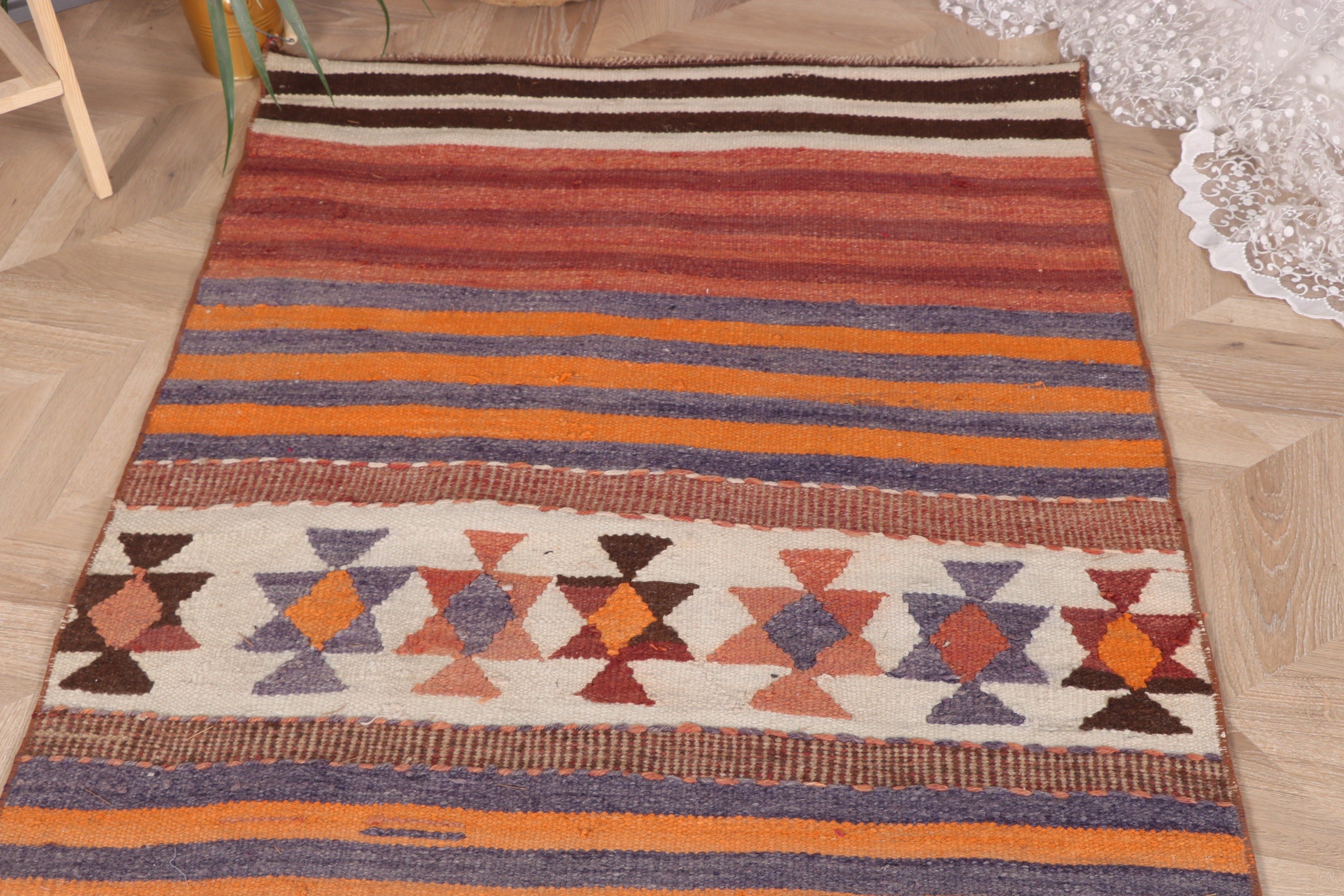 Uzun Koşucu için Halılar, Türk Halısı, 3,2x12,5 ft Runner Halısı, Vintage Runner Halıları, Turuncu Boho Halısı, Vintage Halı, Oushak Halısı, Yer Halıları