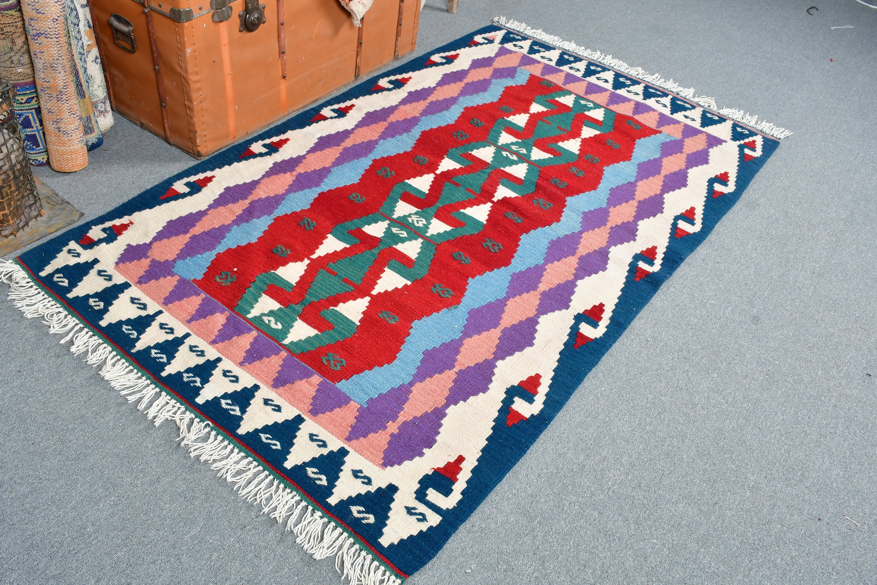 Ev Dekor Halısı, Türk Halısı, Kilim, Oturma Odası Halısı, Sessiz Halı, 3,8x6,6 ft Alan Halısı, Çocuk Halısı, Mutfak Halısı, Vintage Halı, Kırmızı Mutfak Halısı