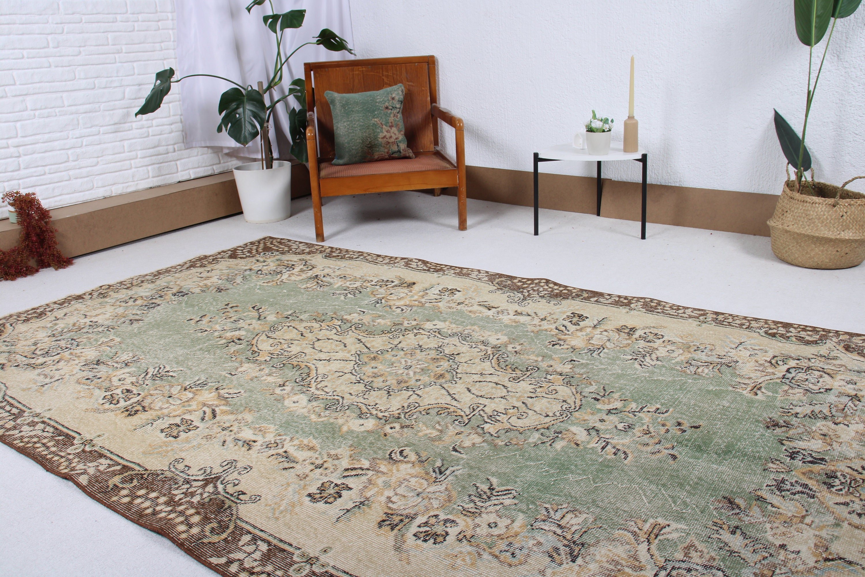 5,4x9,2 ft Büyük Halılar, Yeşil İfade Halıları, Modern Halılar, Büyük Boho Halısı, Aztek Halısı, Havalı Halı, Türk Halısı, Vintage Halı, Büyük Oushak Halıları