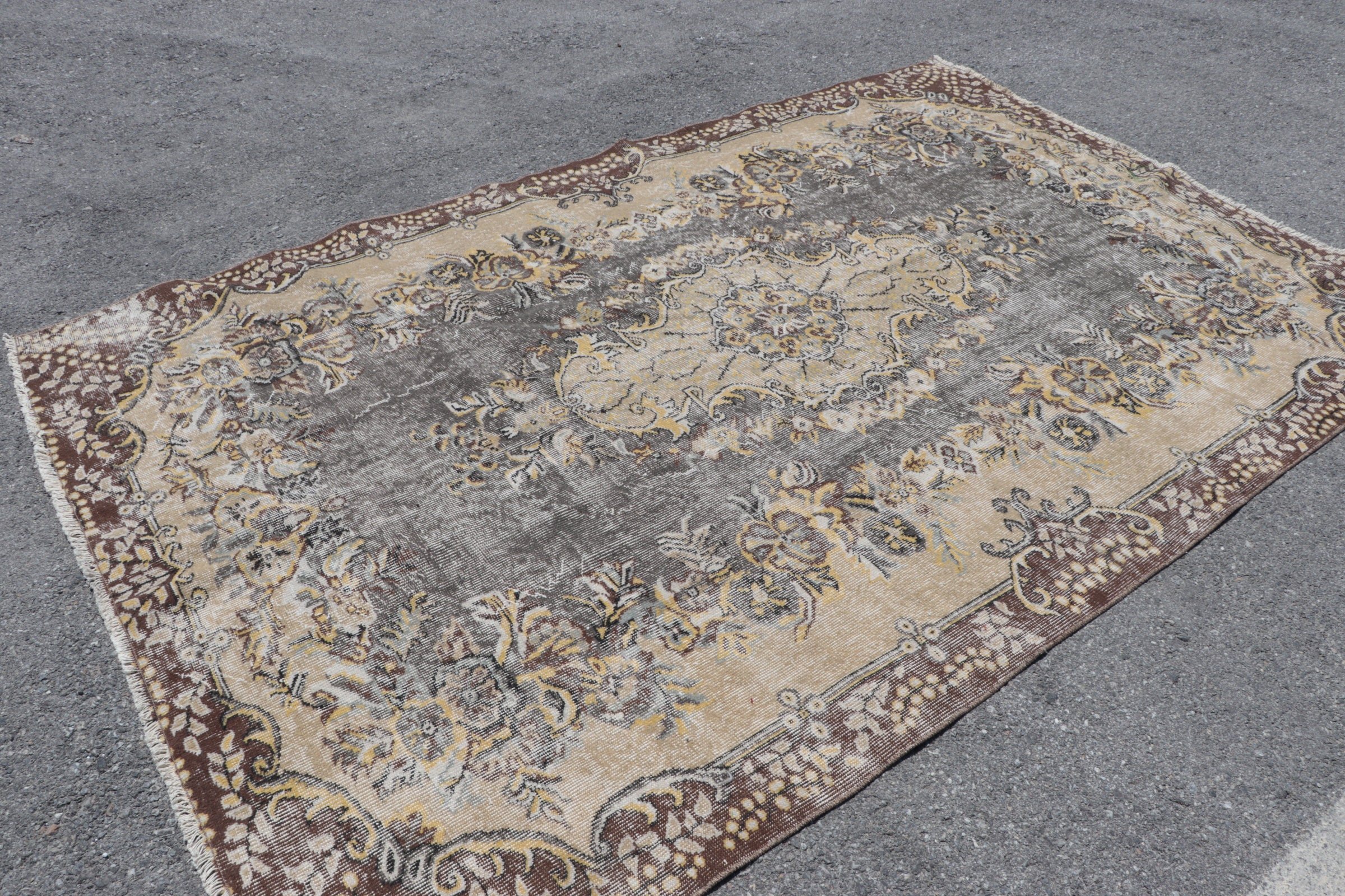 Salon Rug, Brown Kitchen Rug, Turkish Rug, Vintage Rug, 5.9x8.9 ft Large Rug, Dining Room Rug, Oriental Rug, Rugs for Salon