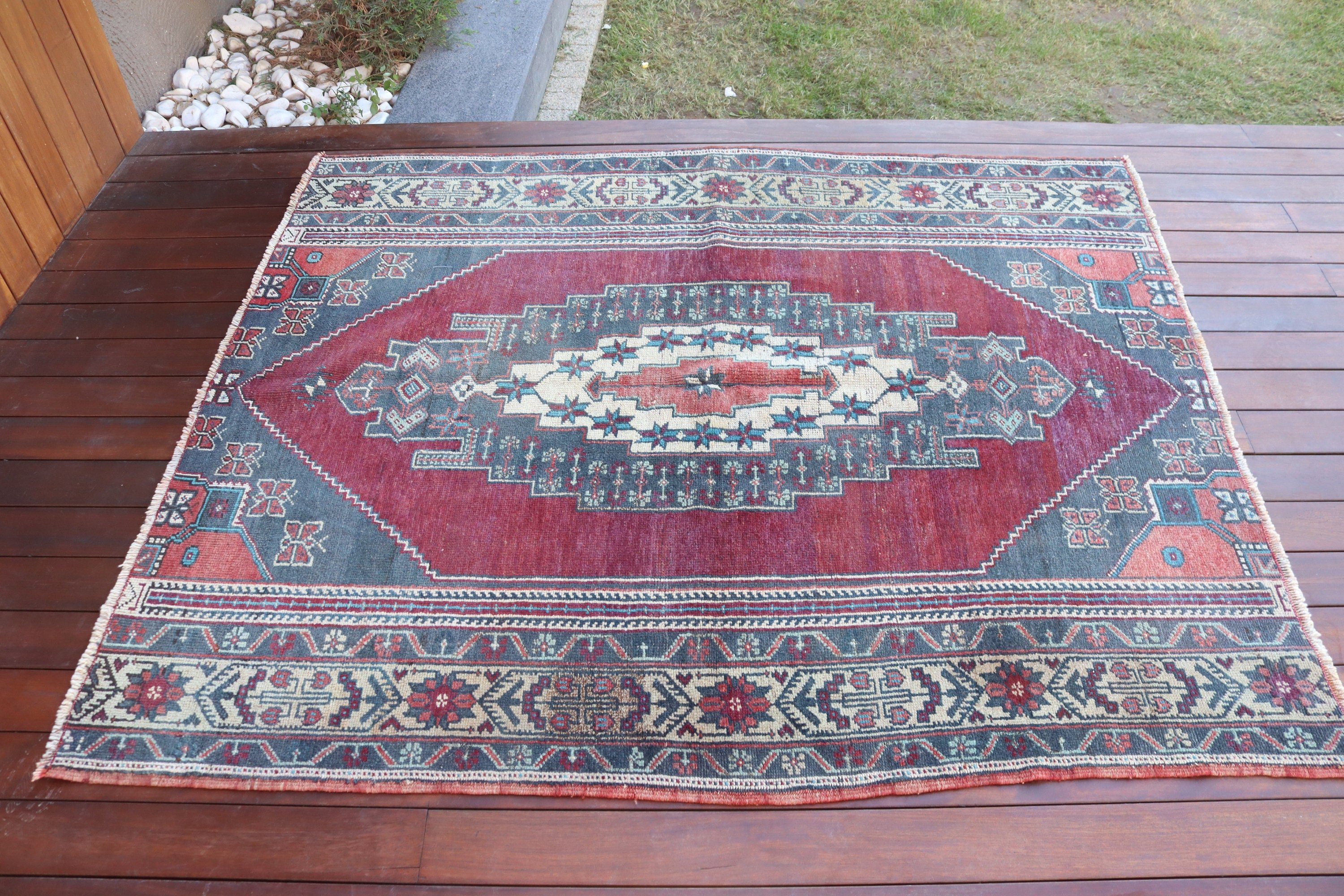 Kırmızı Boho Halılar, Yatak Odası Halıları, Açıklama Halısı, Türk Halıları, Boho Vurgulu Halılar, El Dokuma Halılar, 4.3x5.4 ft Accent Halı, Vintage Halılar