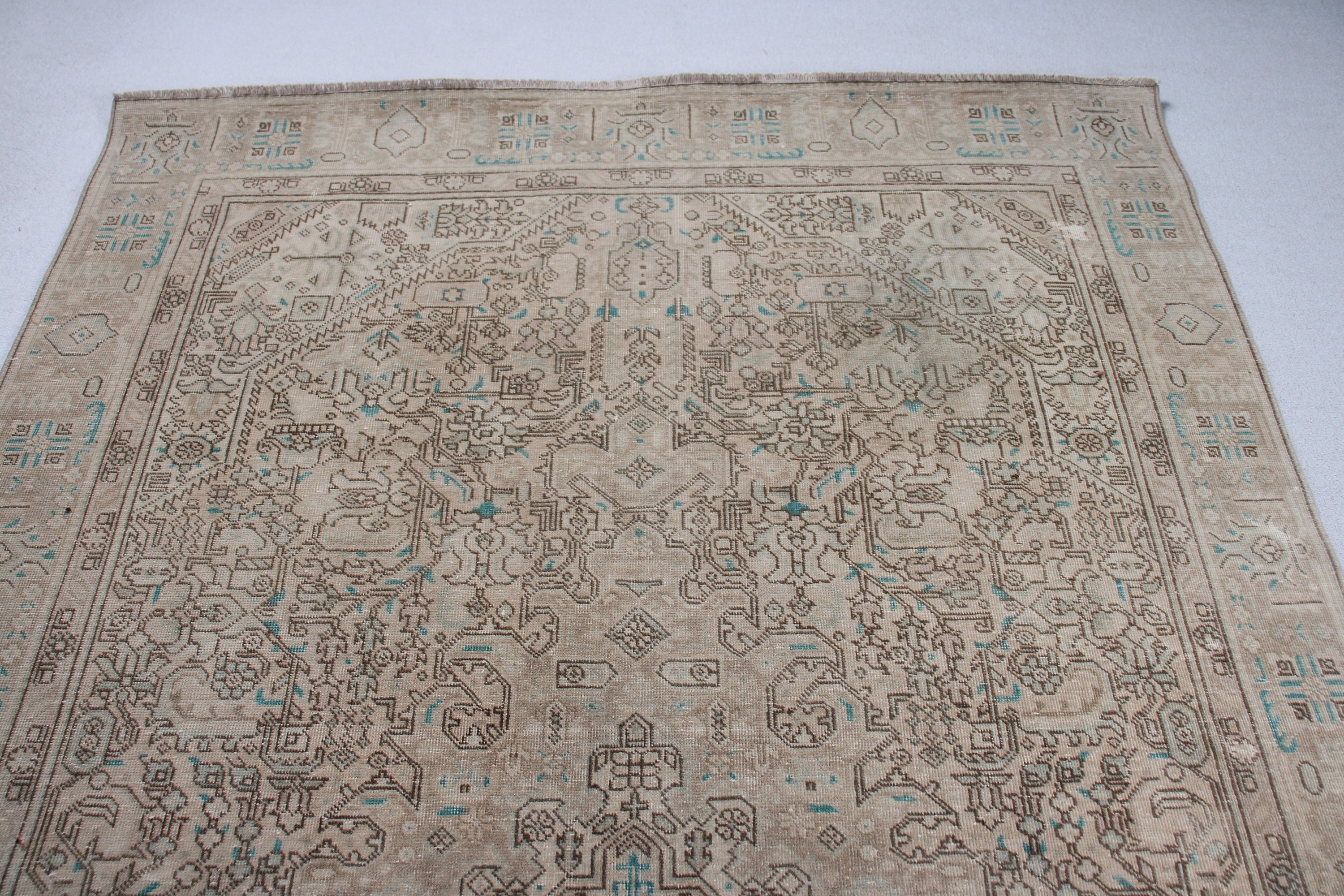 Oturma Odası Halısı, Açıklama Halısı, 6.2x8.9 ft Büyük Halı, Türk Halısı, Kahverengi Açıklama Halıları, Antika Halılar, Vintage Halılar, Yatak Odası Halıları