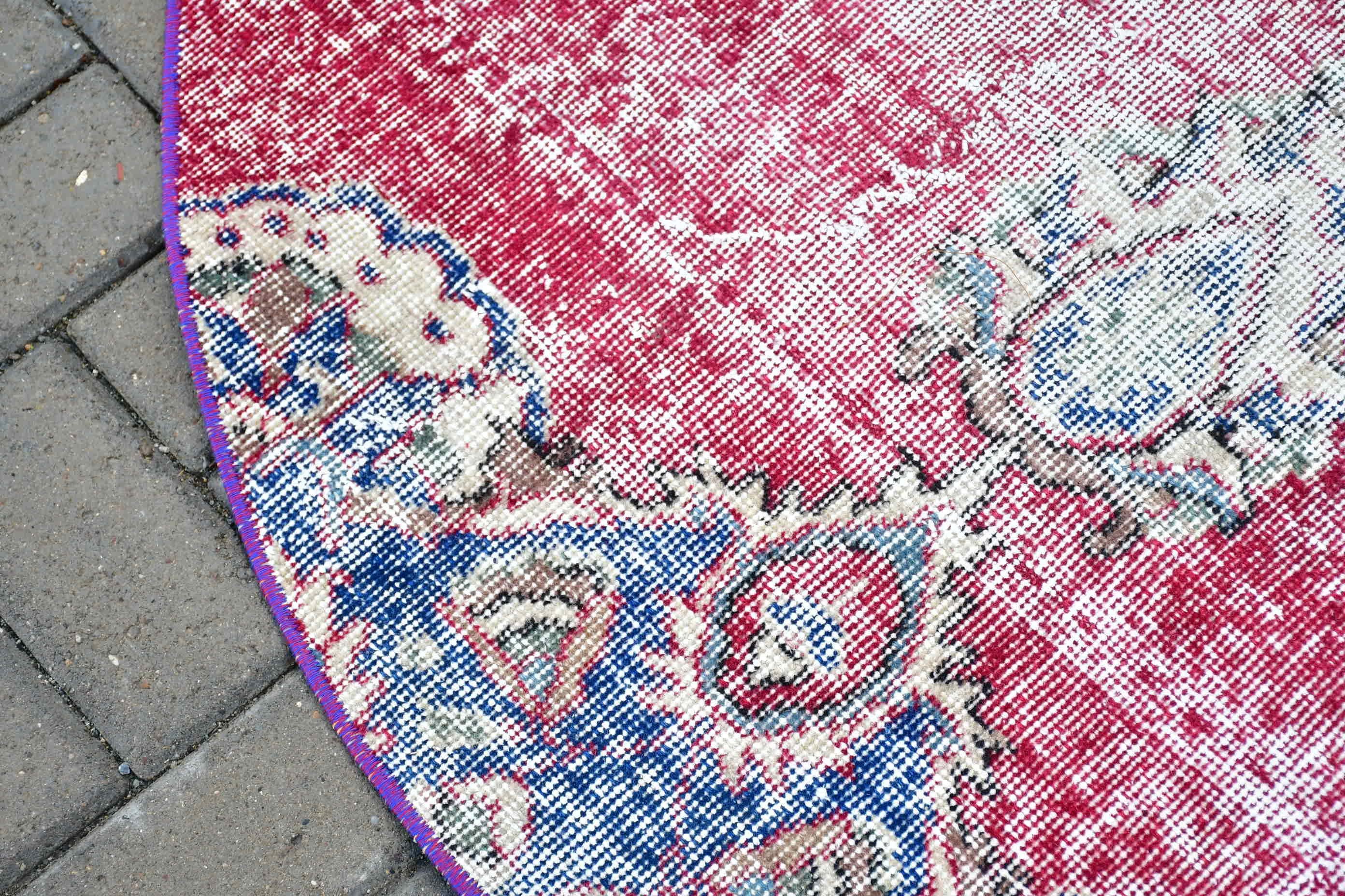 Vintage Rug, Nursery Rug, Turkish Rug, Turkey Rug, Moroccan Rug, Rugs for Nursery, Home Decor Rug, 4.6x4.7 ft Accent Rug, Red Kitchen Rug