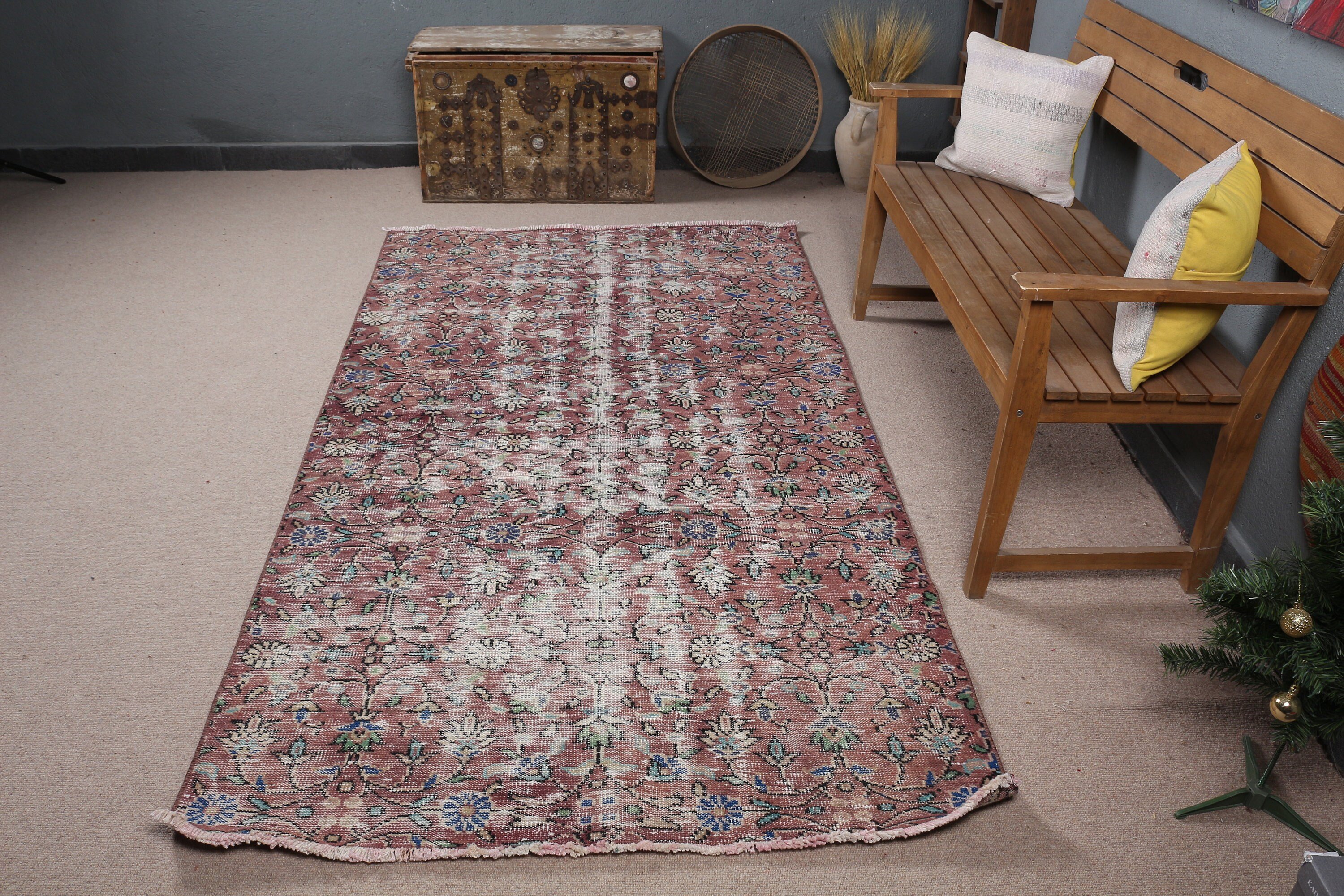 Kitchen Rug, Turkish Rugs, 4.3x7.9 ft Area Rugs, Bedroom Rug, Oriental Rug, Dining Room Rug, Bright Rug, Brown Oriental Rugs, Vintage Rug