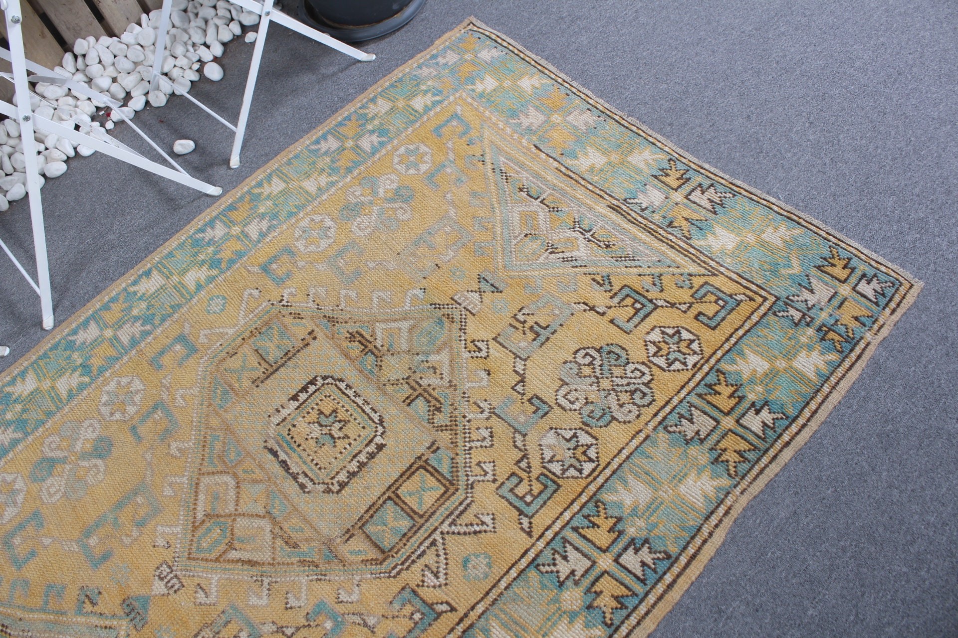 Yellow Floor Rug, Turkish Rug, Vintage Rug, 3.9x5.7 ft Accent Rug, Moroccan Rug, Nursery Rug, Muted Rug, Kitchen Rugs, Rugs for Kitchen