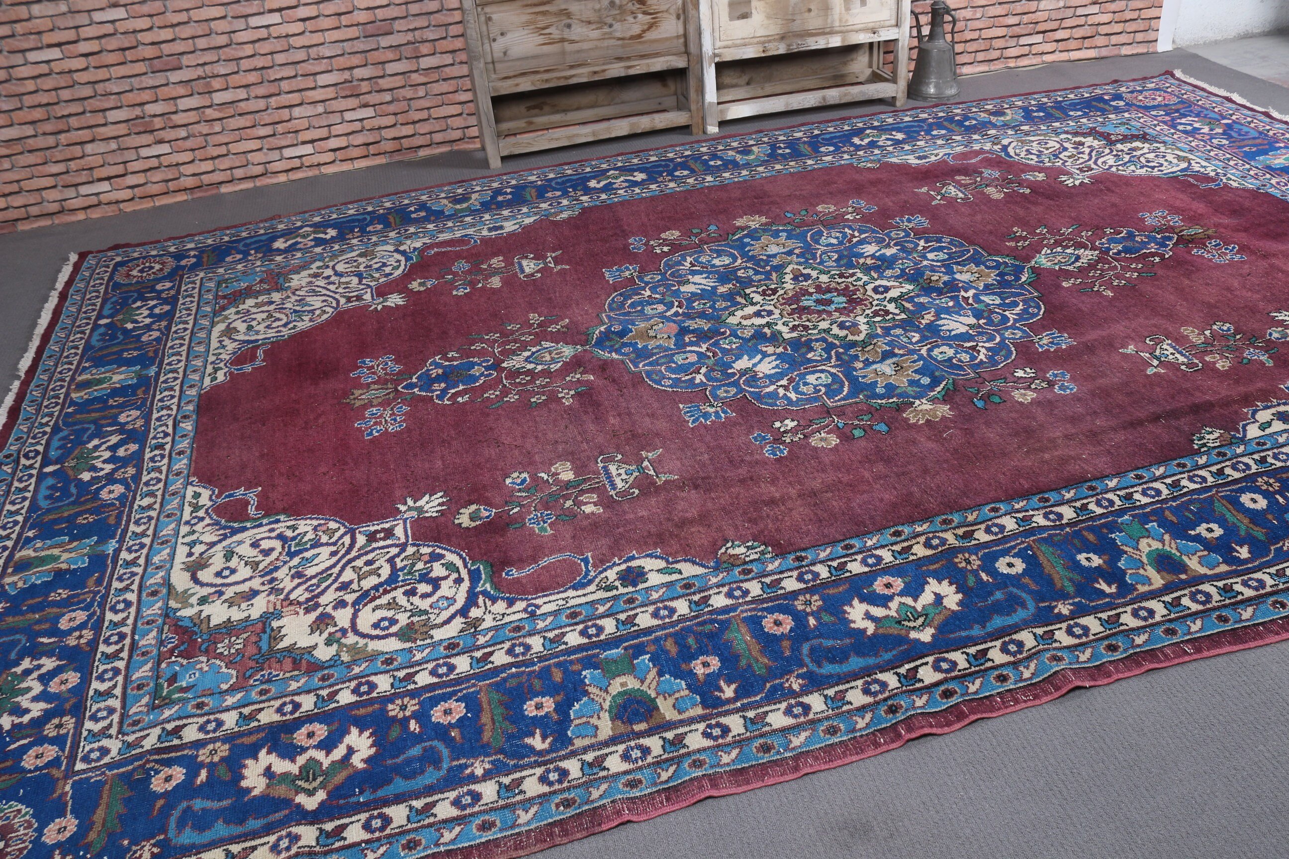 8.8x13.5 ft Oversize Rug, Turkish Rugs, Outdoor Rug, Vintage Rug, Blue Moroccan Rug, Bedroom Rug, Living Room Rug, Saloon Rug