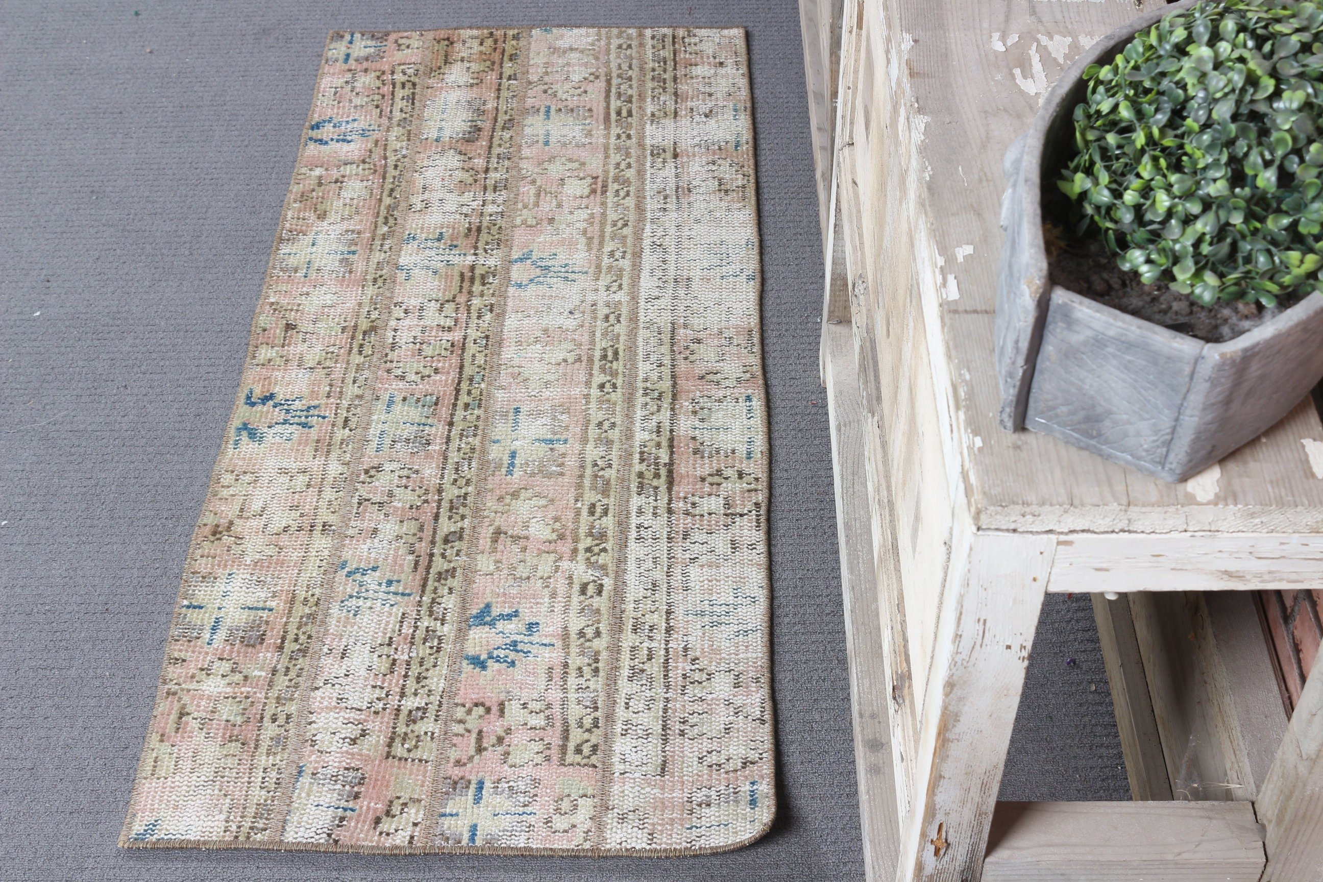 Bedroom Rugs, Vintage Rug, 1.8x4 ft Small Rugs, Beige Oushak Rugs, Door Mat Rug, Rugs for Bedroom, Kitchen Rug, Turkish Rugs