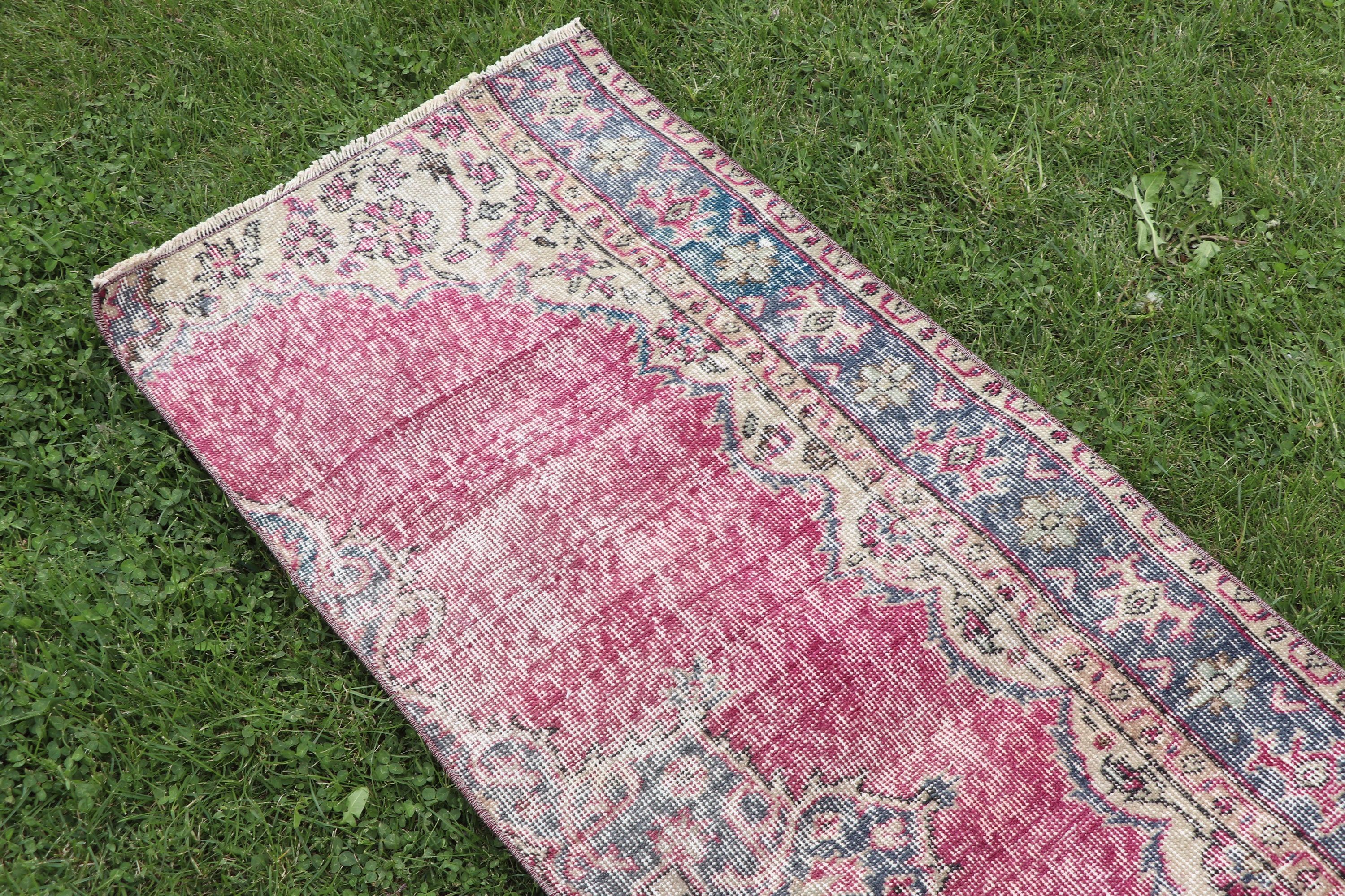 Turkish Rug, 1.9x5.4 ft Runner Rugs, Vintage Rugs, Rugs for Kitchen, Pink Boho Rugs, Wool Rugs, Beni Ourain Runner Rugs, Moroccan Rugs