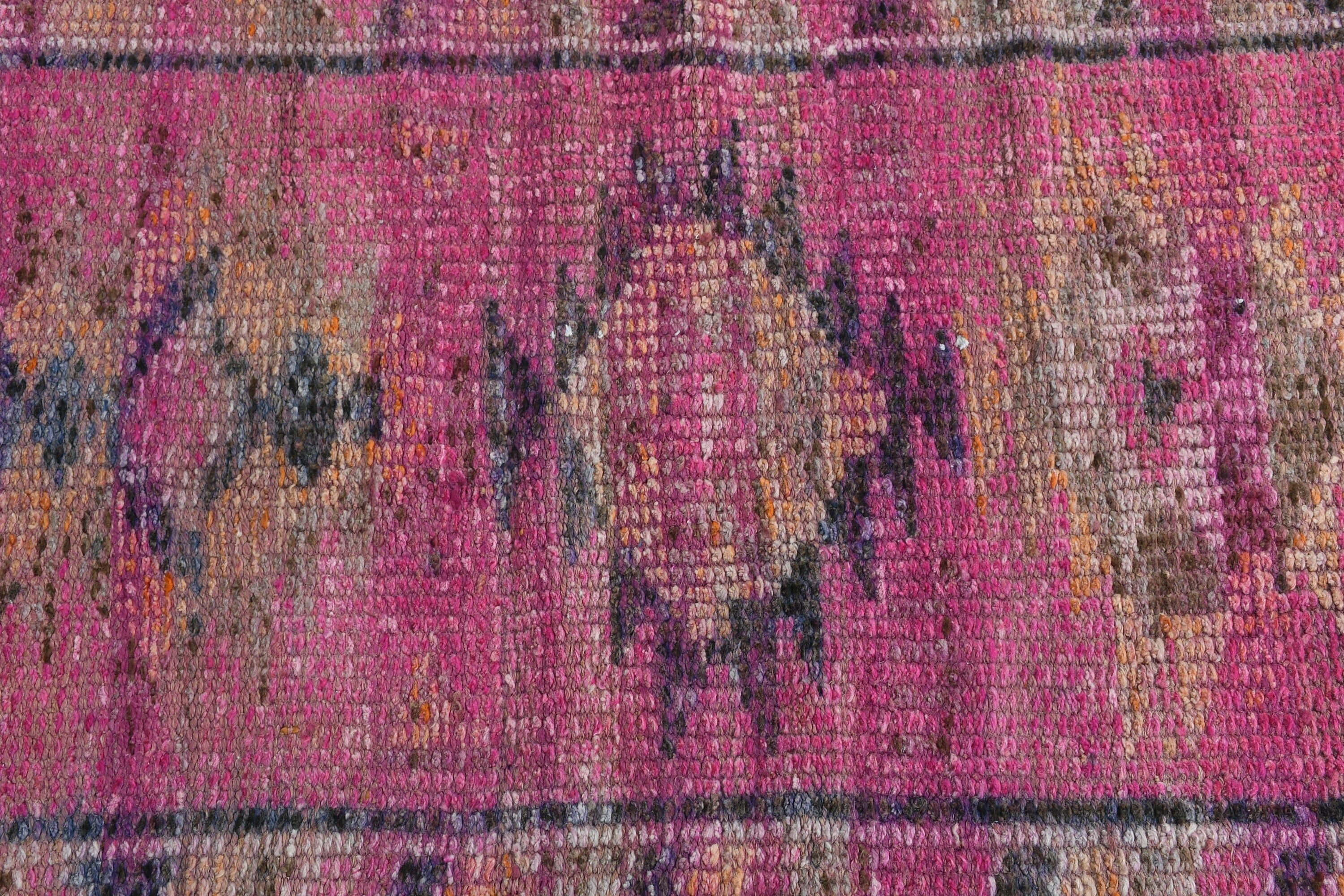 Oushak Rug, Wool Rug, Vintage Rugs, Rugs for Hallway, Turkish Rugs, Corridor Rug, 2.8x10.2 ft Runner Rug, Pink Bedroom Rugs, Hallway Rug