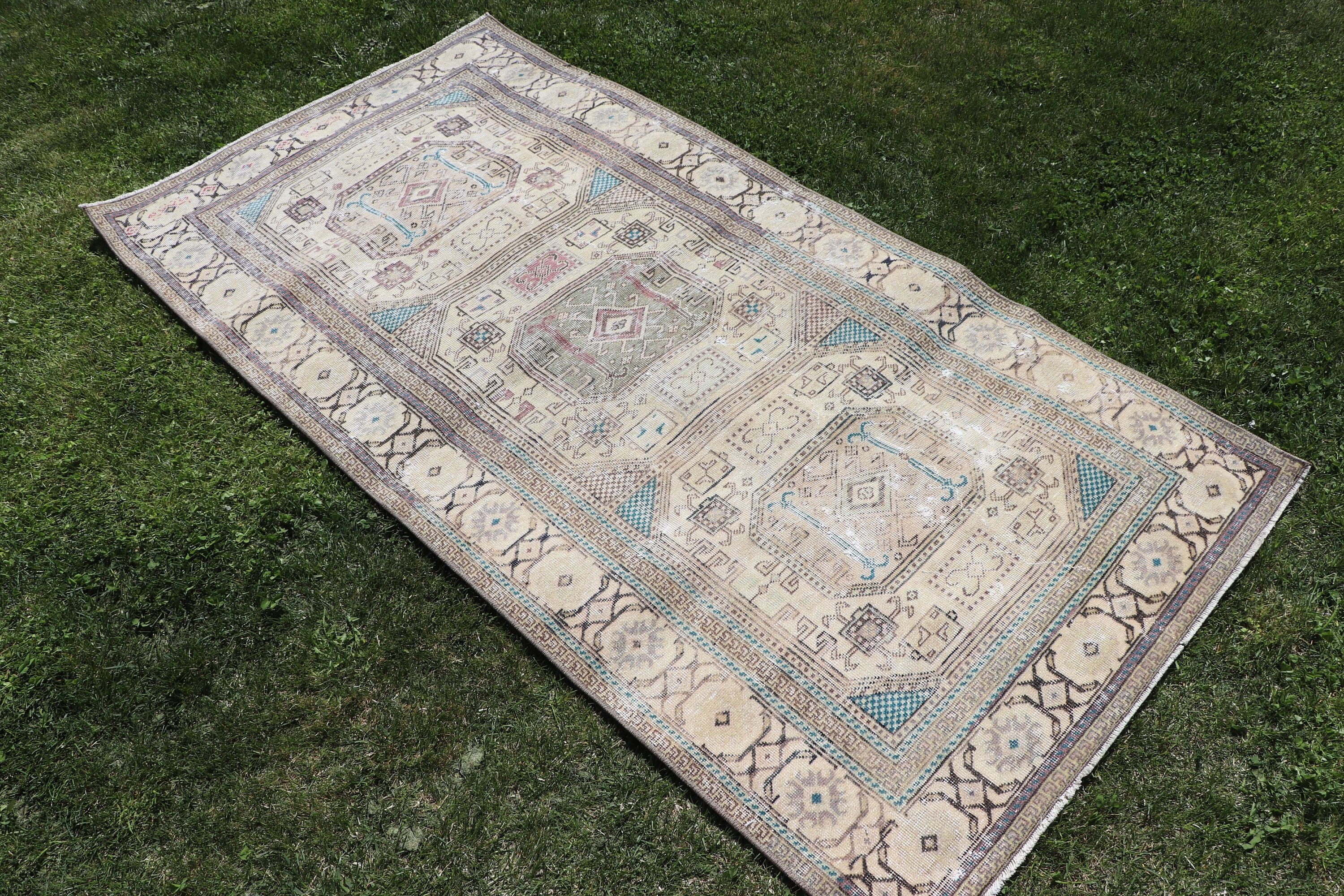 Entry Rug, 3x6 ft Accent Rug, Rugs for Entry, Boho Rug, Turkish Rug, Flatweave Rug, Vintage Rug, Wool Rug, Beige Bedroom Rugs, Kitchen Rugs