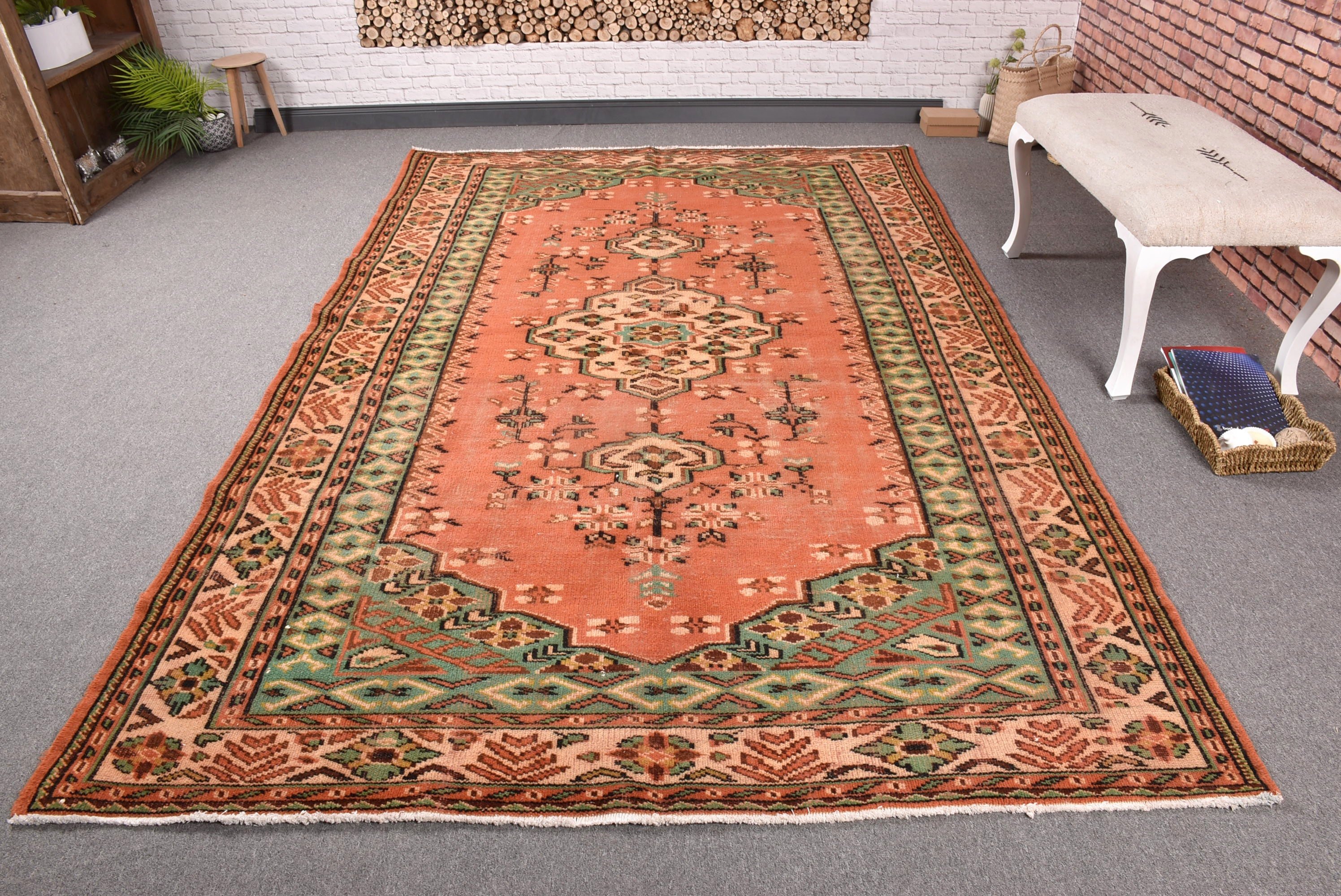 Kırmızı Yün Halılar, Salon Halıları, Fas Halısı, 6x9.6 ft Büyük Halı, Türk Halıları, Vintage Halılar, Büyük Vintage Halılar, Sanatsal Halılar