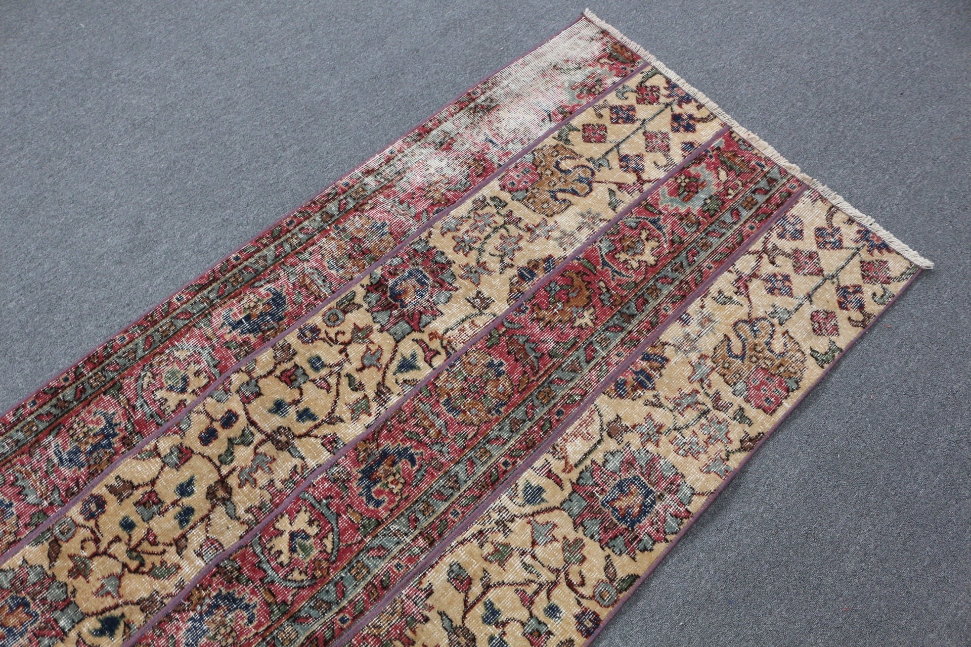 Vintage Rug, Brown  3x7.4 ft Accent Rug, Turkish Rug, Nursery Rug, Rugs for Bedroom, Oushak Rugs, Bedroom Rugs, Art Rug