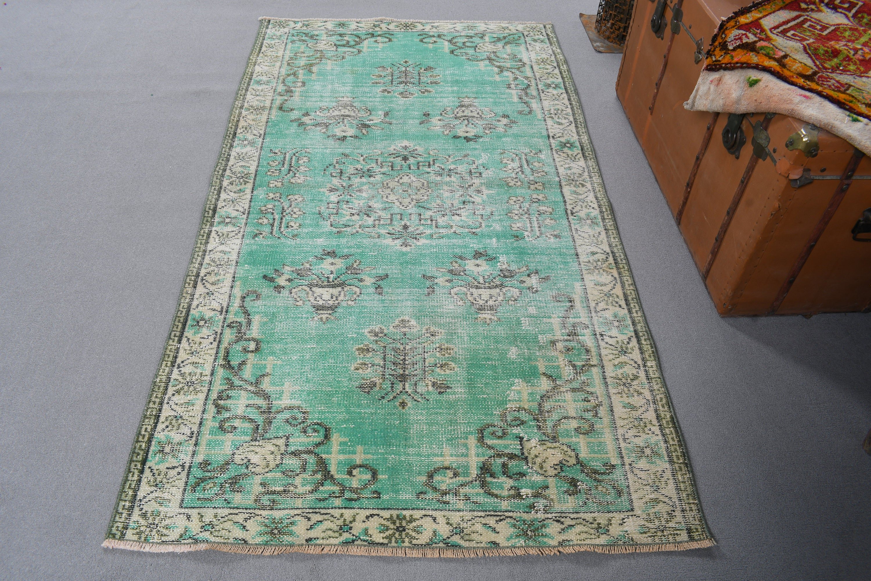 3.5x6.5 ft Accent Rugs, Luxury Rug, Anatolian Rugs, Green Oriental Rug, Turkish Rugs, Vintage Rugs, Decorative Rugs, Kitchen Rug, Boho Rug